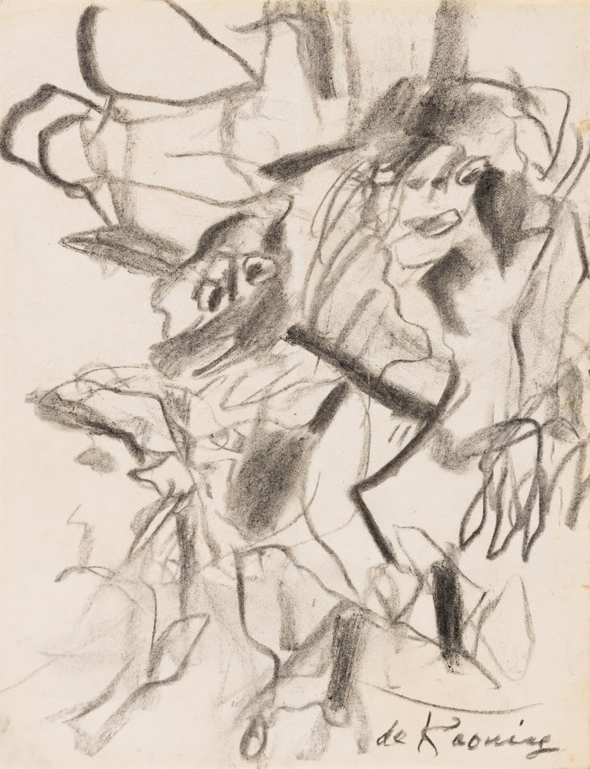 Willem De Kooning (1904-1997), Two Figures, Charcoal on cream wove paper, 1975.: Willem De Kooning (1904-1997) Two Figures. Charcoal on cream wove paper, 1975. Signed in charcoal at lower right. 11 x 8 1/2 in. (27.9 x 21.6 cm.) Additional Details Provenance:
