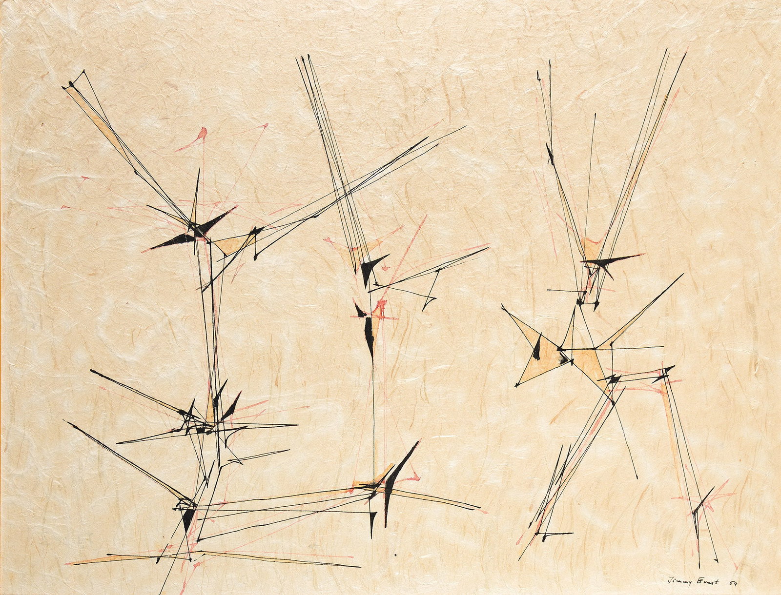 Jimmy Ernst, Untitled, Ink on handmade paper, 1954.: Jimmy Ernst (1920-1984) Untitled. Ink on handmade paper, 1954. Signed and dated in ink at lower right. 20 1/2 x 26 1/2 in. (52.1 x 67.3 cm.) Additional Details Provenance: C