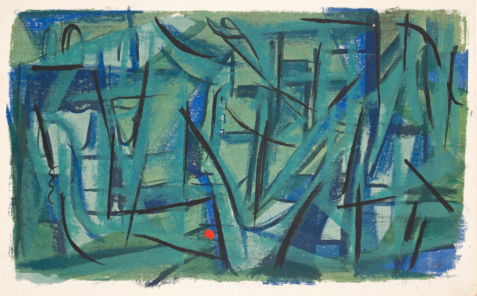 Leonard Pytlak, Untitled, Color screenprint, circa 1950s.: Leonard Pytlak (1910-1998) Untitled. Color screenprint, circa 1950s. Signed in pencil, lower right. Image: 23 1/8 x 37 3/8 in. (58.7 x 94.9 cm.), full margins. Frame: 32 1/2 x 46 3/4 in. (82.6 x 118