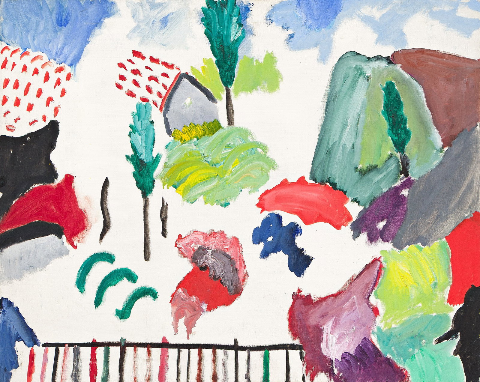 Aristodimos Kaldis, Landscape with Cypresses and Fence.: Aristodimos Kaldis (1899-1979) Landscape with Cypresses and Fence. Oil on canvas. Stamped with artist's estate stamp and numbered "131," verso. 24 x 30 in. (61 x 76.2 cm.), Frame: 25 x 31 in. (63.5 x 