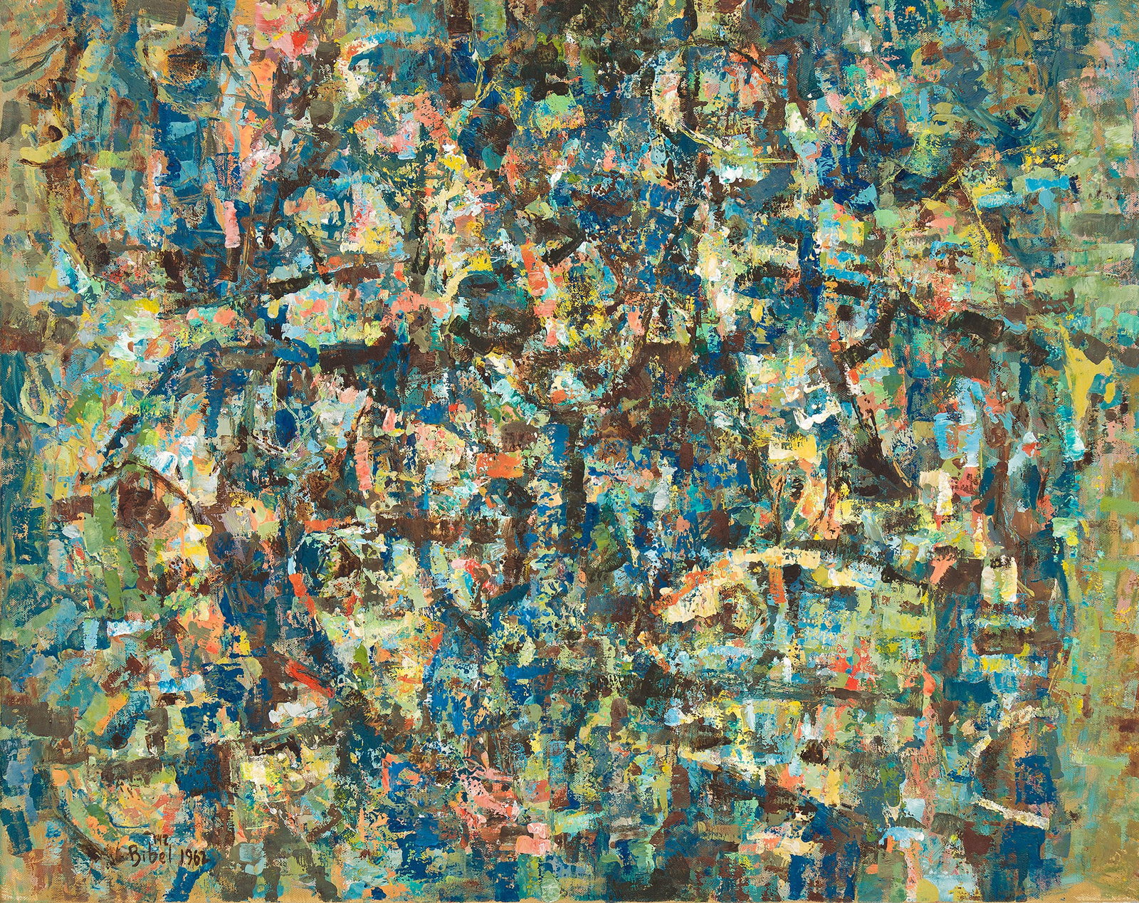 Leon Bibel, High Energy, 1962.: Leon Bibel (1912-1995) High Energy. Oil on canvas, 1962. Signed and dated at lower left. 24 x 30 in. (61 x 76.2 cm.), Frame: 25 1/4 x 31 1/4 in. (64.1 x 79.4 cm.) Additional Details