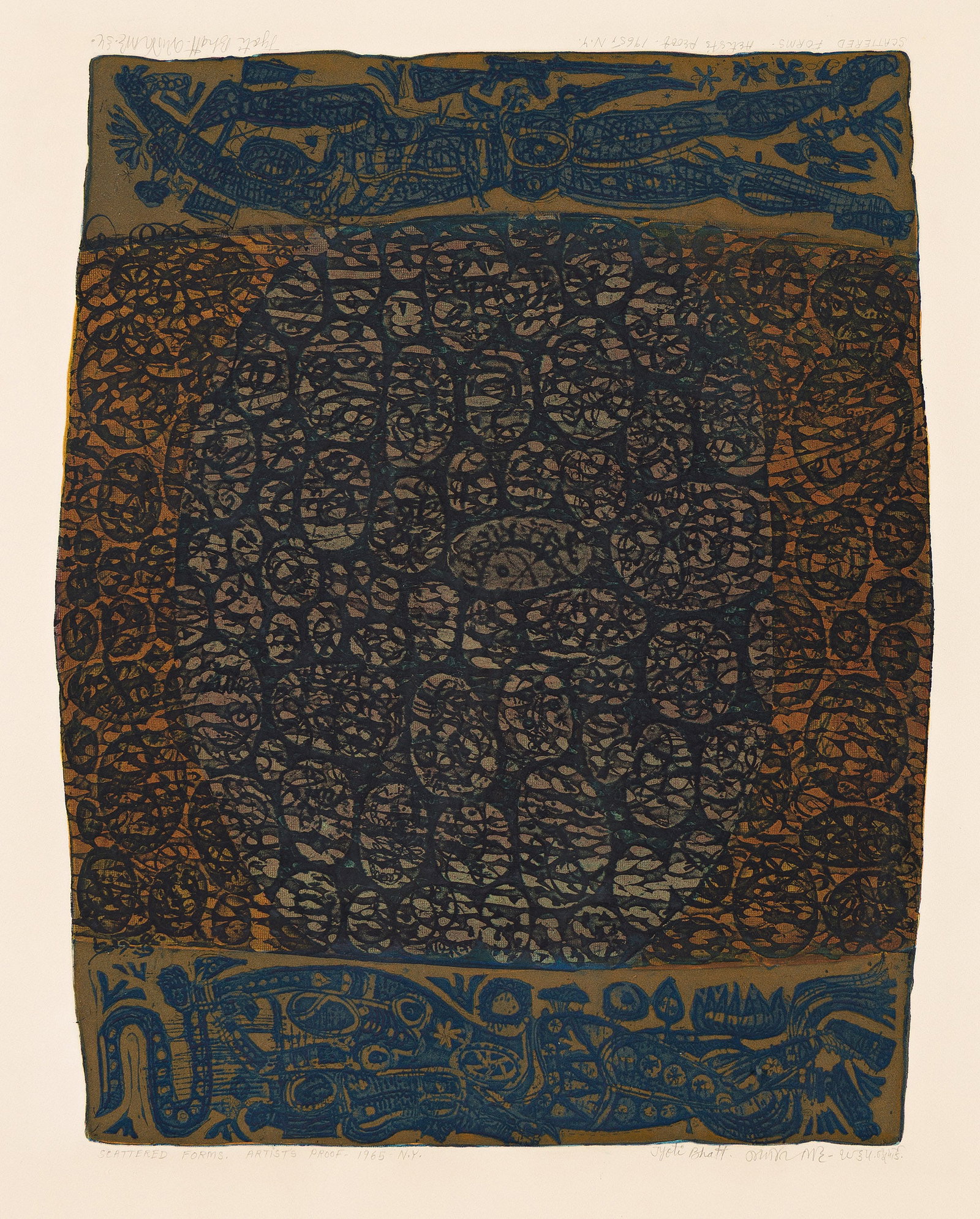 Jyoti Bhatt, Scattered Forms., Color etching and aquatint, 1965. (1 of 1)