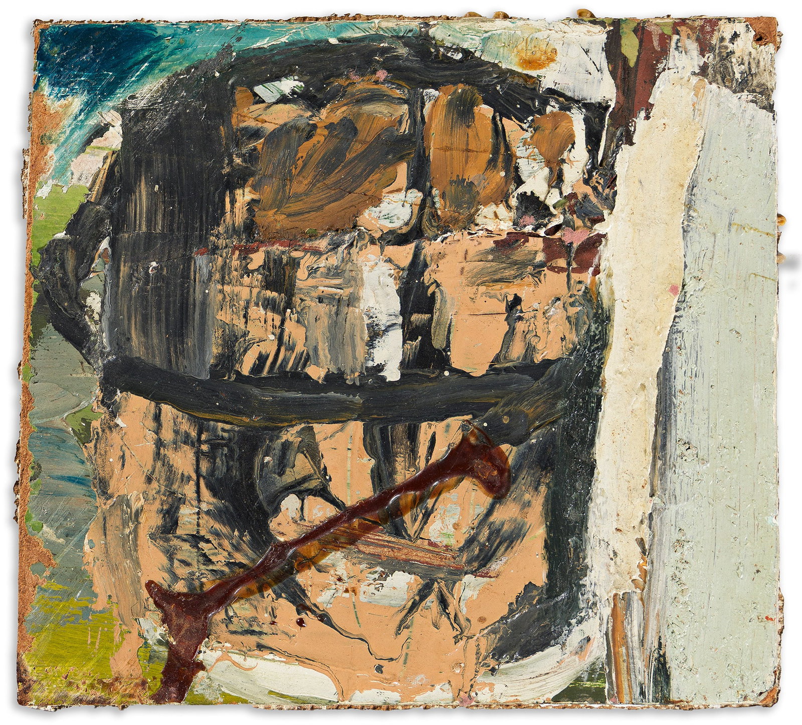 Peter Lanyon, Mountain, Italy, Oil on masonite, 1956.: Peter Lanyon (1918-1964) Mountain, Italy. Oil on masonite, 1956. Signed in ink on artist's label, verso. 6 3/4 x 6 3/4 in. (17.1 x 17.1 cm.) Additional Details Provenance: G