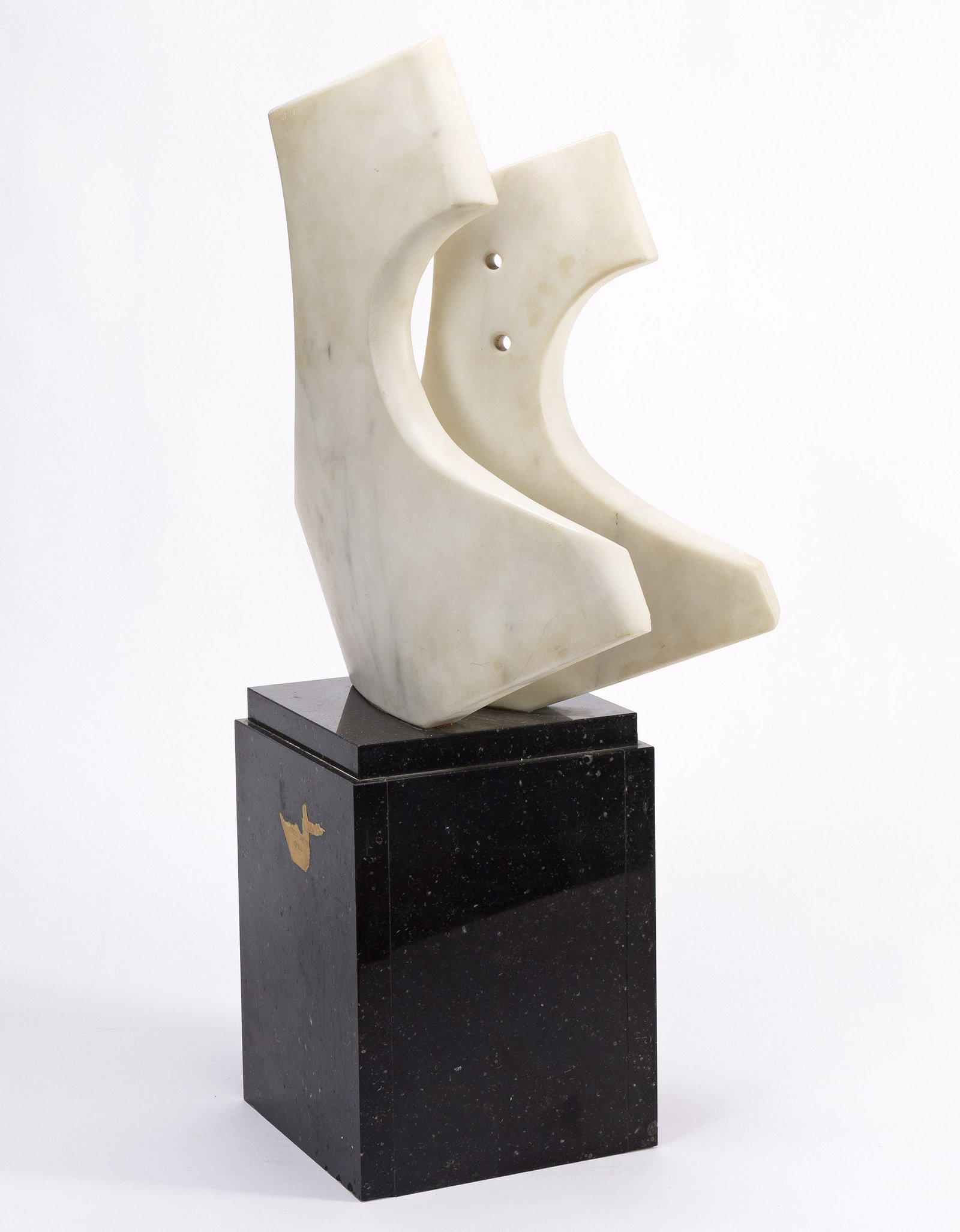 Nadine Effront, Deux Personnages, Marble on a stone base.: Nadine Effront (1901-1974) Deux Personnages. Marble on a stone base. Incised with artist's initials. Sculpture: 17 1/4 x 13 x 8 in. (43.8 x 33 x 20.3 cm.), Base: 11 1/2 x 8 1/2 x 8 1/2 in. (29.2 x 21.