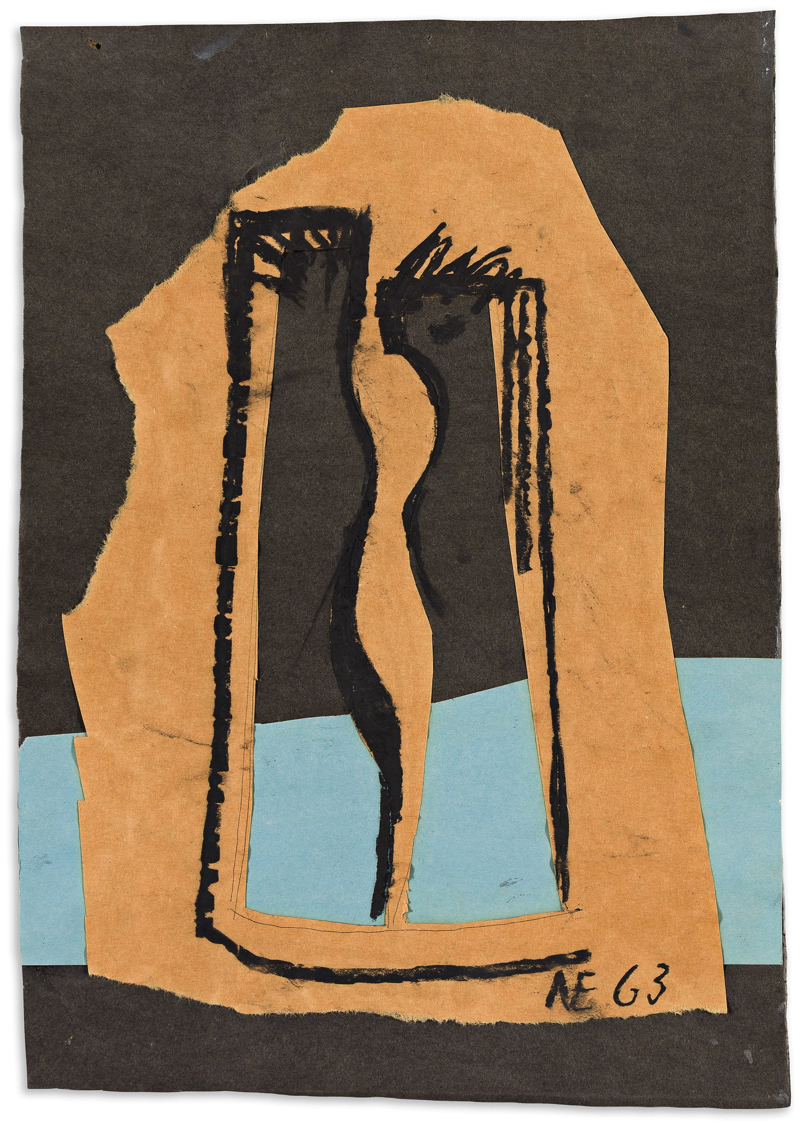 Nadine Effront, Two Figures, Charcoal and collage on paper, 1963. (1 of 1)