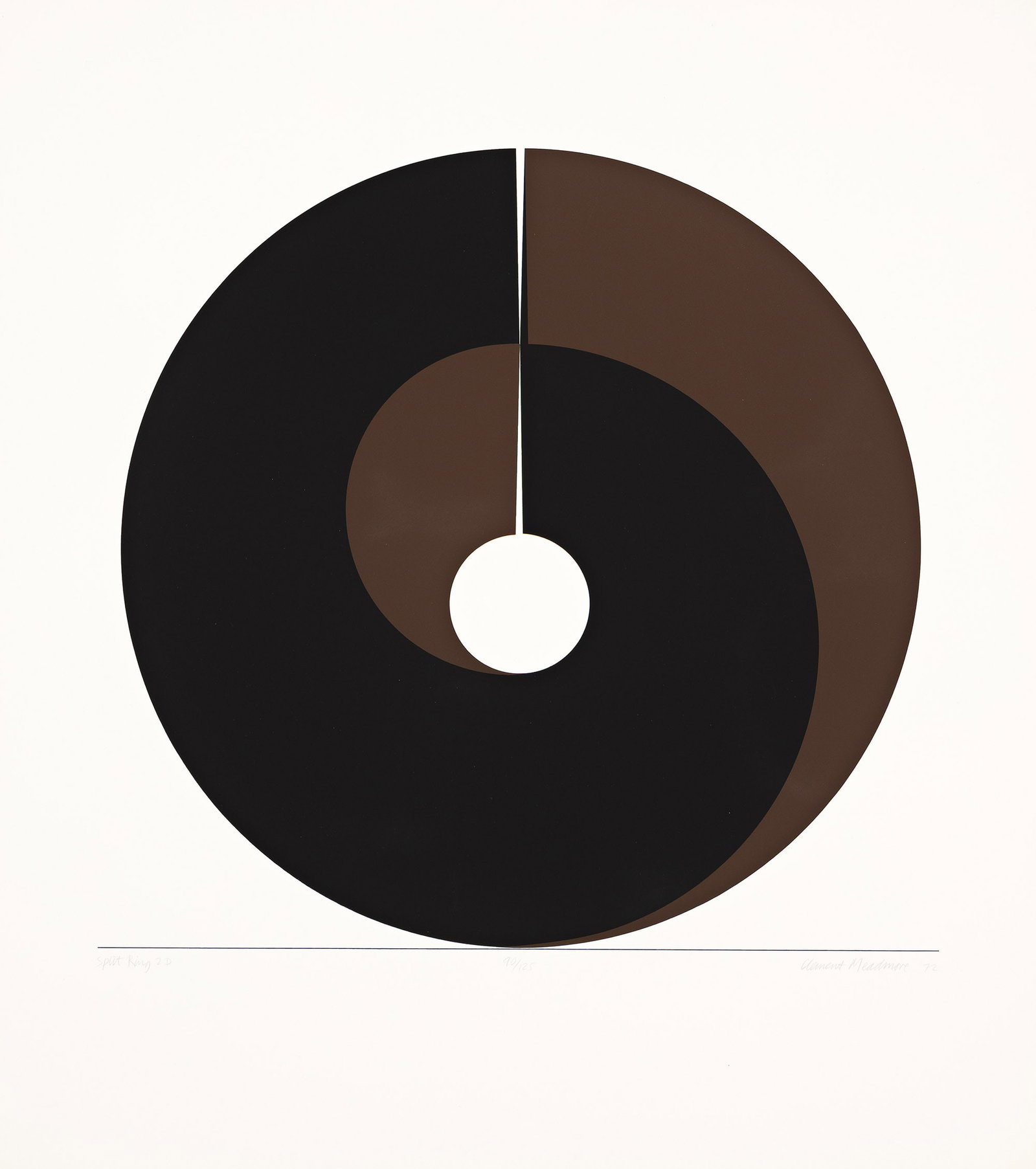 Clement Meadmore, Split Ring 2D, Color screenprint, 1972.: Clement Meadmore (1929-2005) Split Ring 2D. Color screenprint, 1972. Signed, titled, dated and numbered 90/125 in pencil, lower margin. Image: 21 3/4 x 22 7/8 in. (55.2 x 58.1 cm.), full margins.