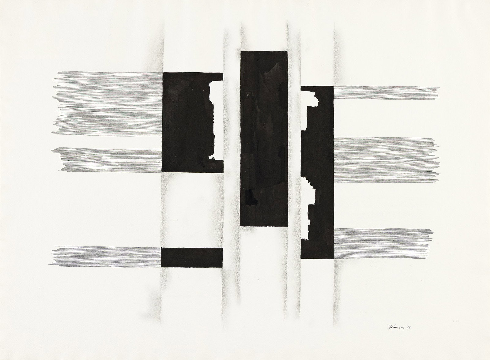 Dorothy Dehner, Abstraction, Ink on paper, 1978.: Dorothy Dehner (1901-1994) Abstraction. Ink on paper, 1978. Signed and dated in ink, lower right. 23 x 31 in. (58.4 x 78.7 cm.), Frame: 28 3/4 x 36 3/4 in. (73 x 93.3 cm.) Additional Details<