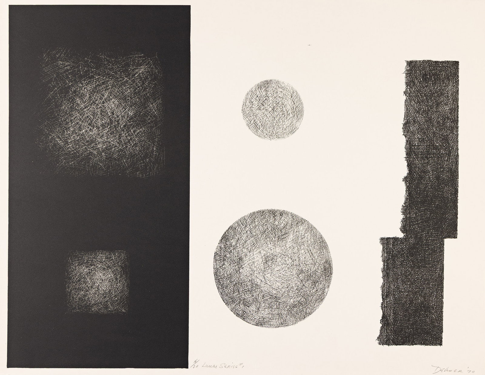 Dorothy Dehner, Lunar Series #1, Lithograph on Arches, 1970.: Dorothy Dehner (1901-1994) Lunar Series #1. Lithograph on Arches, 1970. Signed, titled, dated and numbered 16/20 in pencil, lower margin. Printed and published by Tamarind Institute, Albuquerque, with