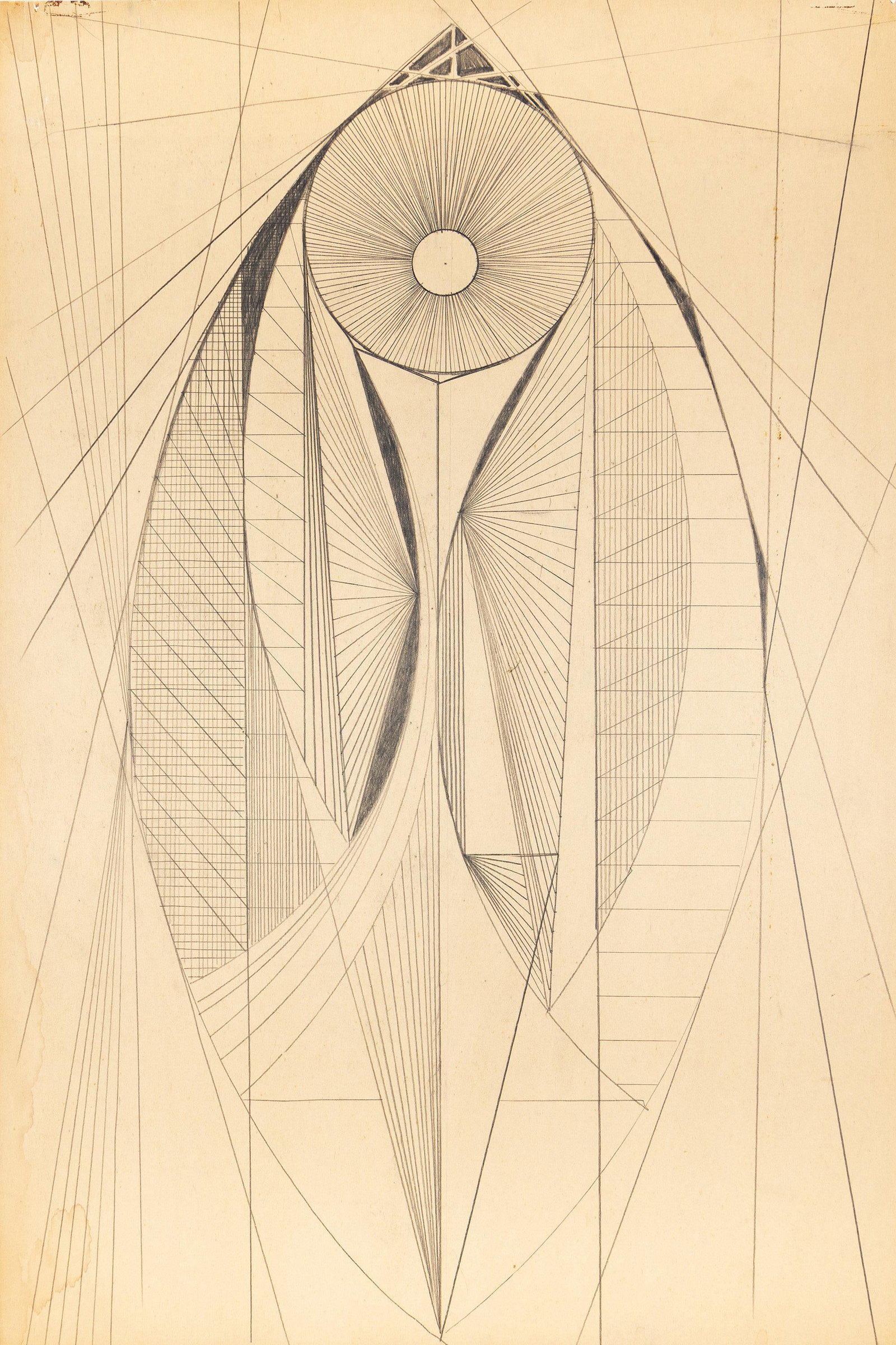 Seymour Fogel, Untitled (Vesica #2), Pencil on Paper laid to two-ply paper, 1968-1973.: Seymour Fogel (1911-1984) Untitled (Vesica #2). Pencil on Paper laid to two-ply paper, 1968-1973. Artist's estate stamp, verso. 36 x 24 in. (91.4 x 61 cm.) Additional Details Prove
