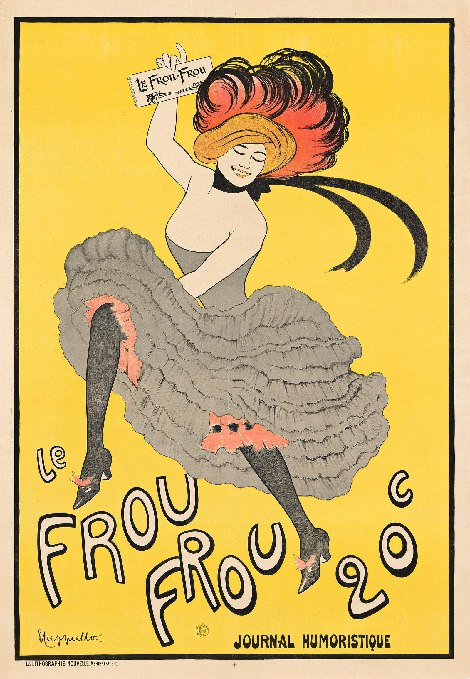 Leonetto Cappiello, Le Frou Frou. 1899.: Leonetto Cappiello 1875-1942 Le Frou Frou. 1899. Condition B+: repaired tears and small replaced losses in margins; minor creases and restoration in image and along vertical and horizontal folds; repa