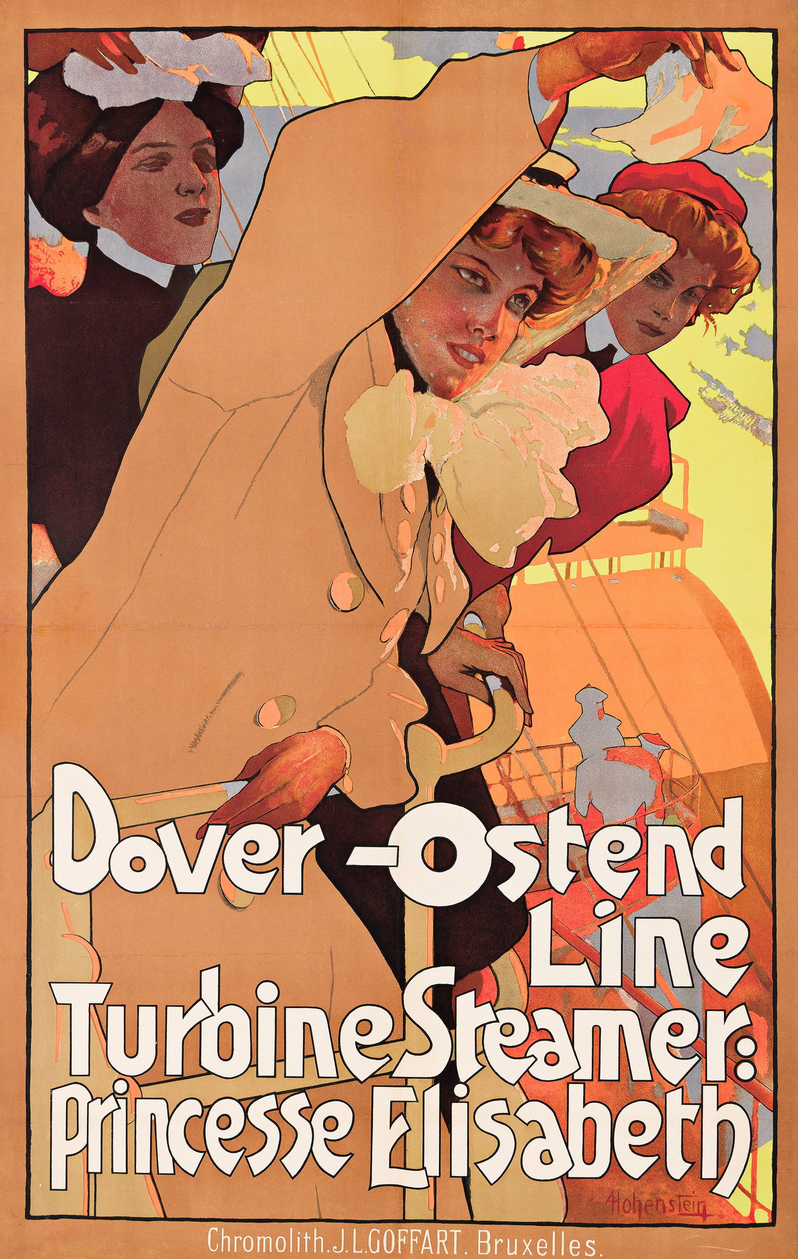 Adolfo Hohenstein, Dover - Ostend Line / Turbine Steamer: Princesse Elisabeth. Circa 1907. (1 of 1)