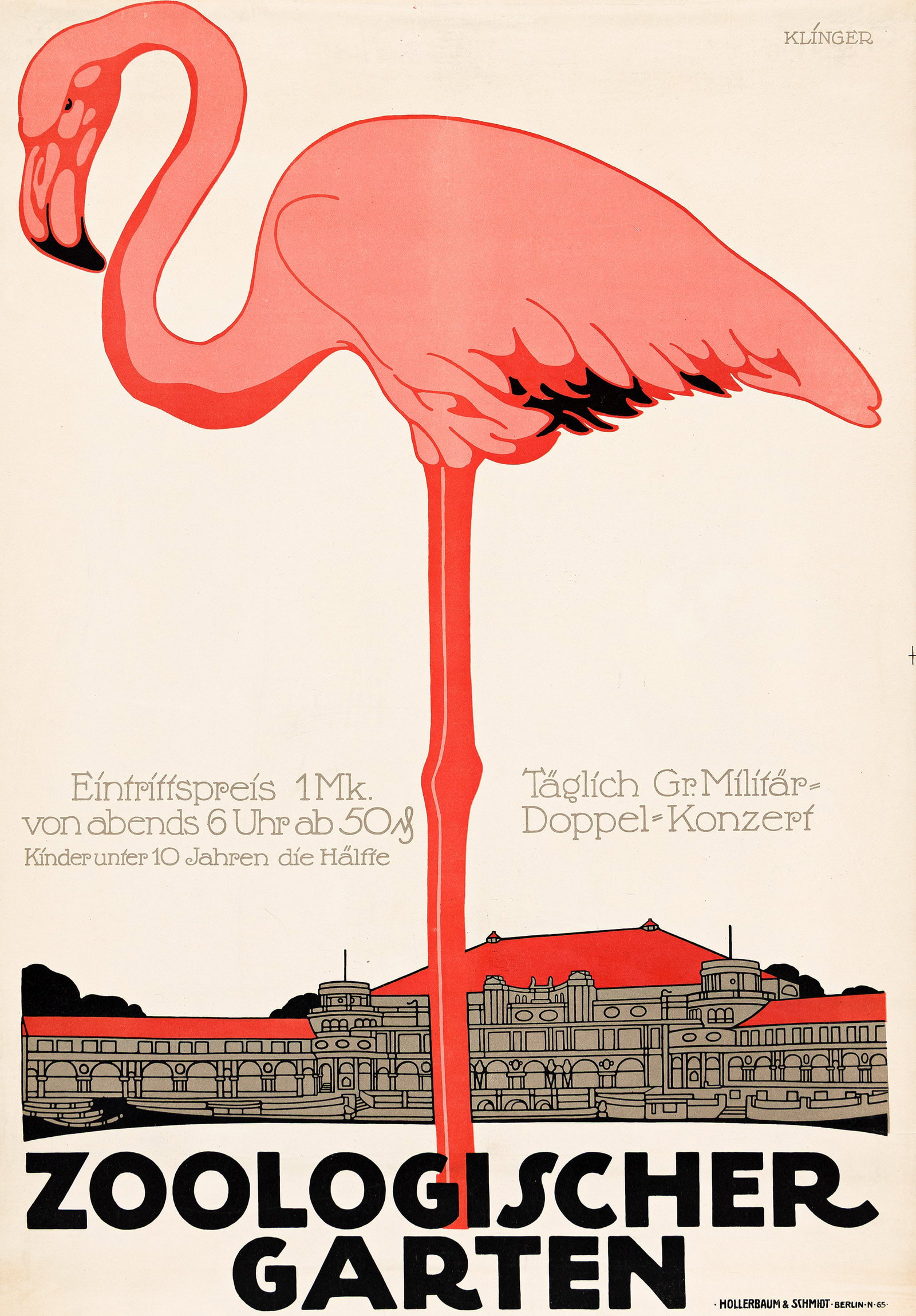 Julius Klinger, Zoologischer Garten. 1910.: Julius Klinger 1876-1942 Zoologischer Garten. 1910. Condition A / A-: minor abrasions and restoration at edges. Framed. For this poster, Klinger veers from his trademark caricature style of illustrati