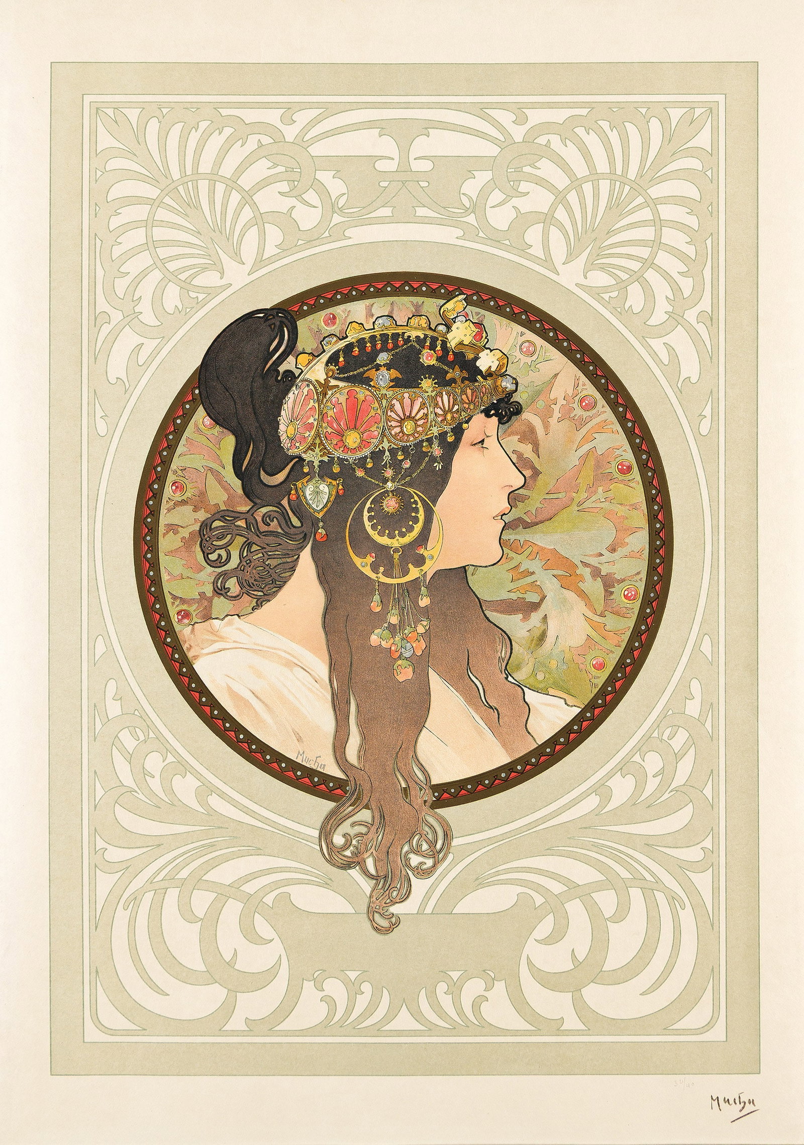 Alphonse Mucha, [Tetes Byzantines]. Two panels. 1897. (1 of 2)