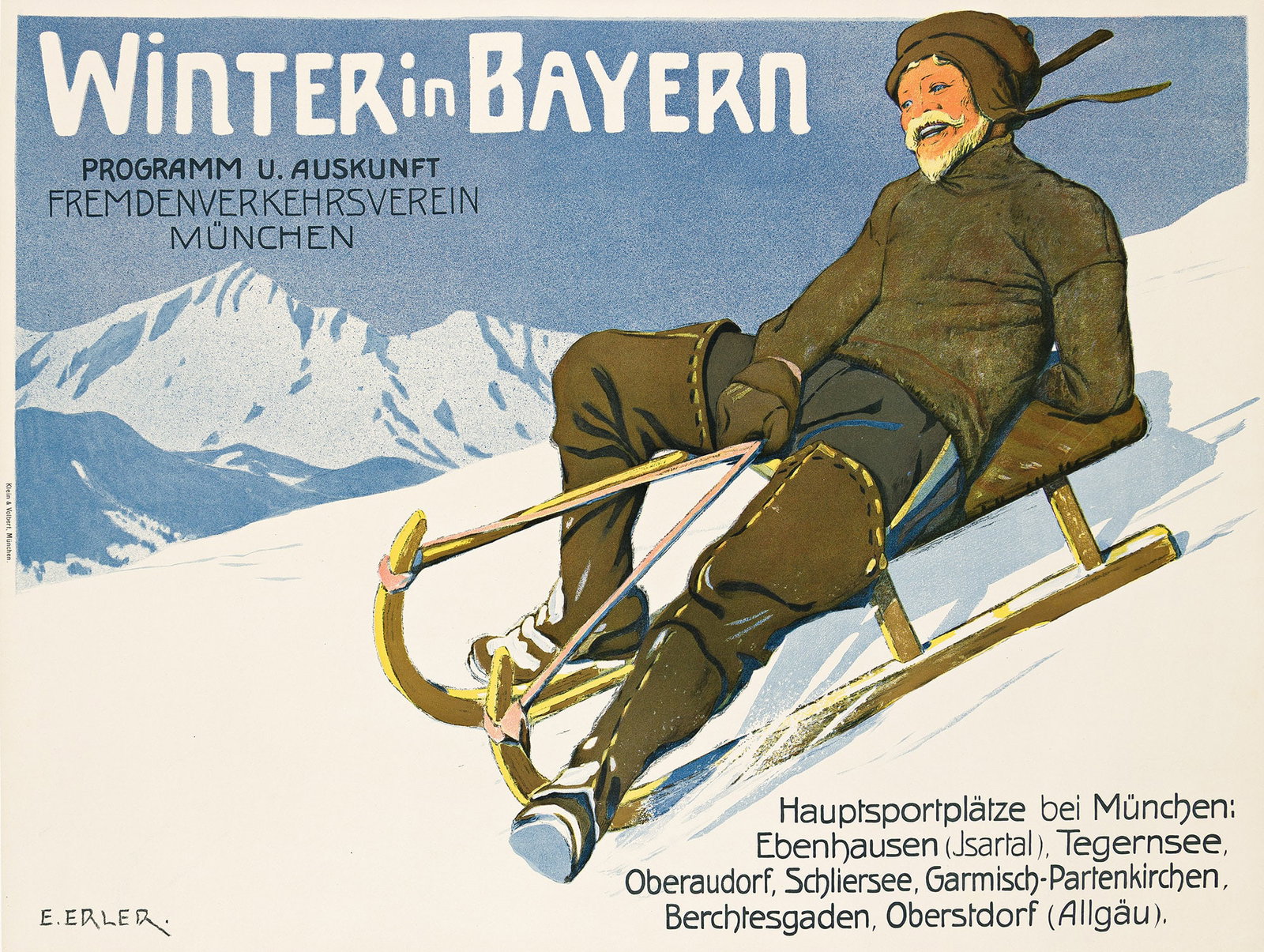 Erich Erler, Winter in Bayern. 1905.: Erich Erler 1870-1946 Winter in Bayern. 1905. Condition A-: minor repaired tear at right edge; minor creases in lower right corner. Erich Erler, sometimes known as Samedan, was primarily a lithographe