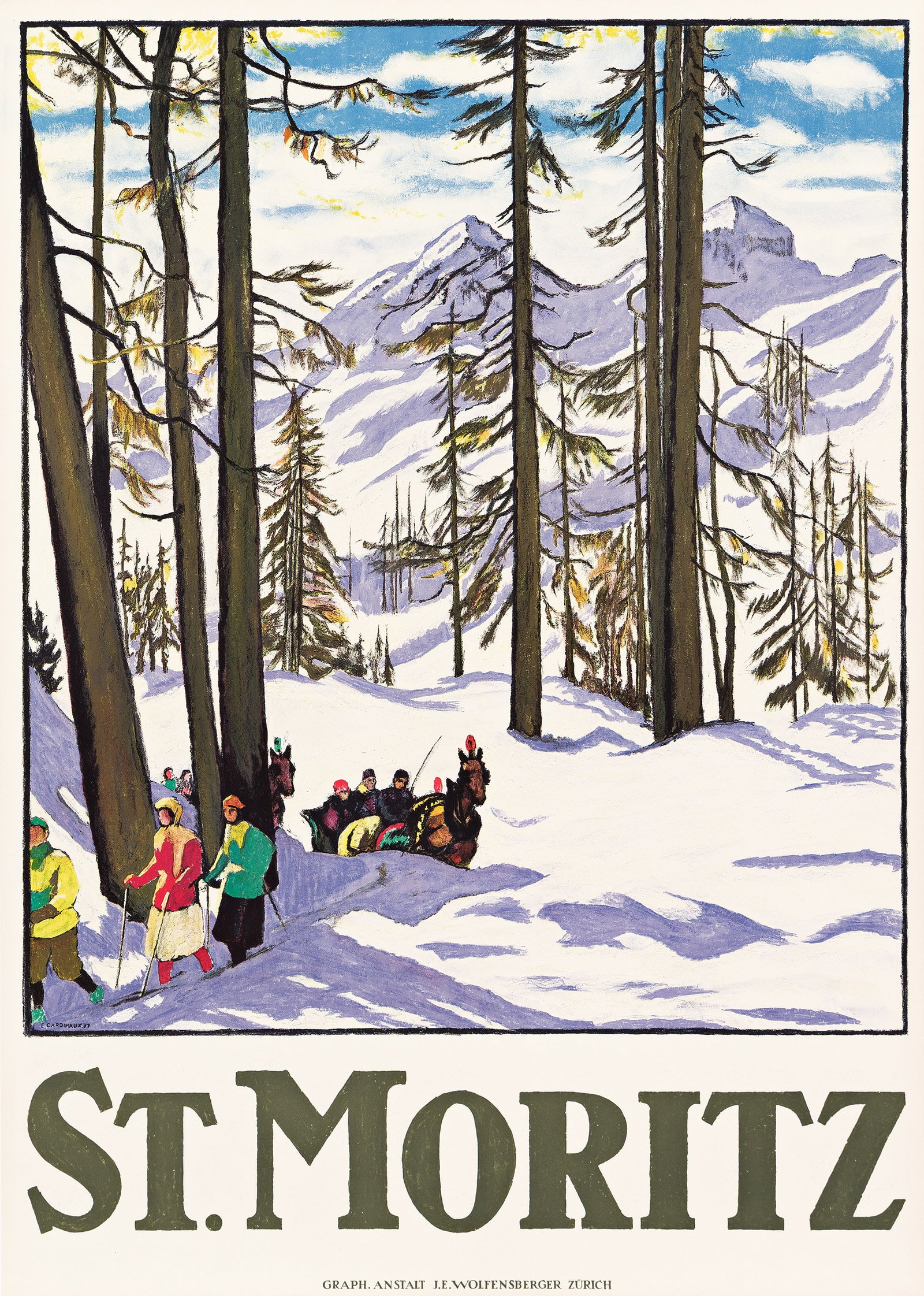 Emil Cardinaux, St. Moritz. 1918.: Emil Cardinaux 1877-1936 St. Moritz. 1918. Condition A. Cardinaux studied painting with Germany's Franz von Stuck, and also worked in Paris before returning to Switzerland where he became one of the f