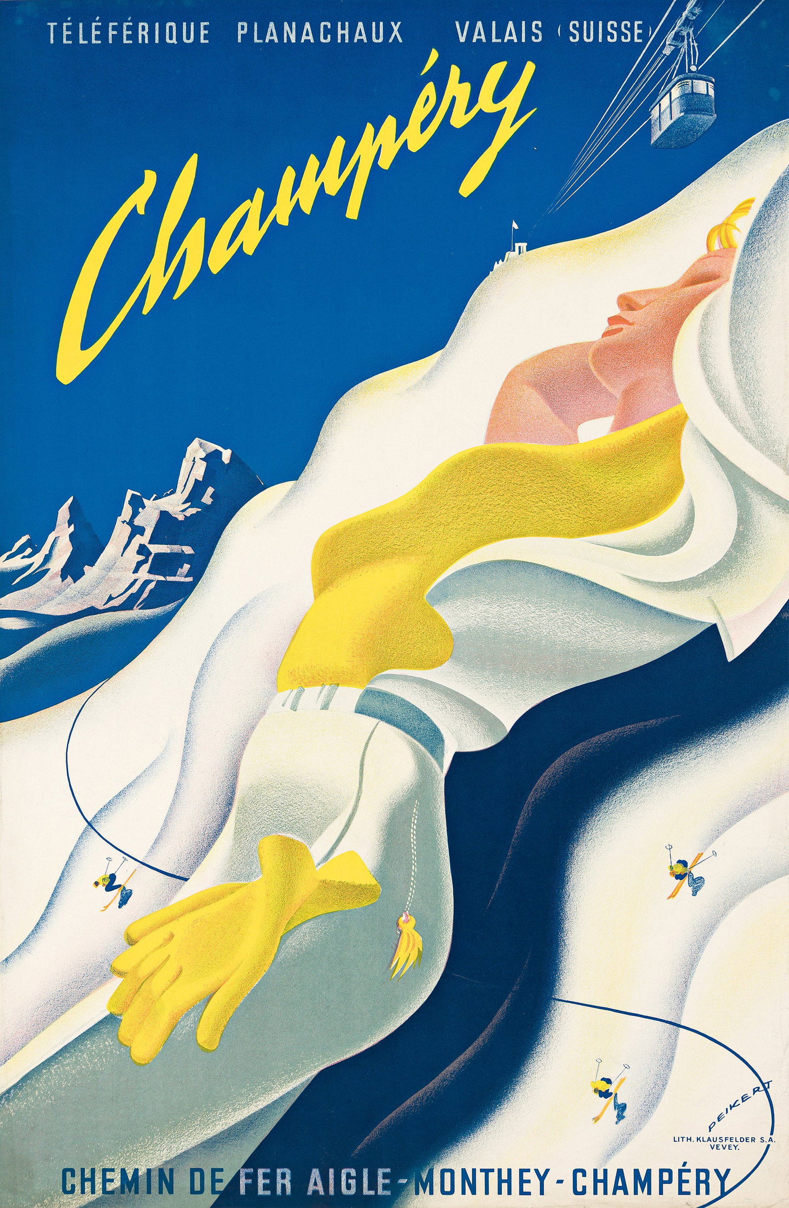Martin Peikert, Champéry. 1955.: Martin Peikert 1901-1975 Champéry. 1955. Condition B+: repaired tears, creases and minor restoration at edges; creases in image; unobtrusive bleach spots in top corners. Peikert was best known fo