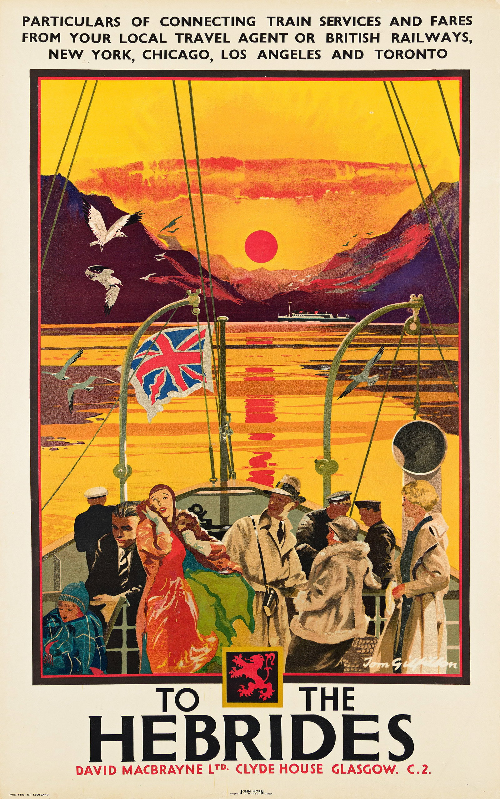Tom Gilfillan, To the Hebrides. Circa 1930.: Tom Gilfillan 1932-? To the Hebrides. Circa 1930. Condition A-: small replaced losses and repaired tears at edges; minor creases in margins and along horizontal fold. As if illuminated from within, th