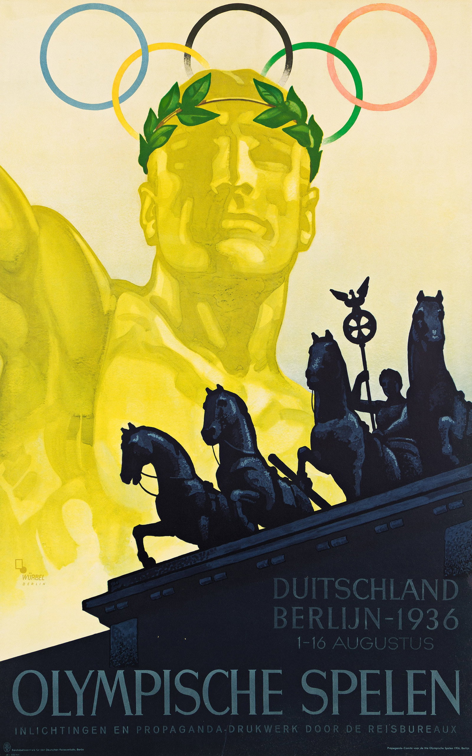 Franz Wurbel, Olympische Spielen. 1936.: Franz Wurbel 1896-? Olympische Spelen. 1936. Condition B+ / A-: expertly-repaired tears at edges, some slightly into image; minor replaced losses at edges and bottom right corner. Würbel's offici