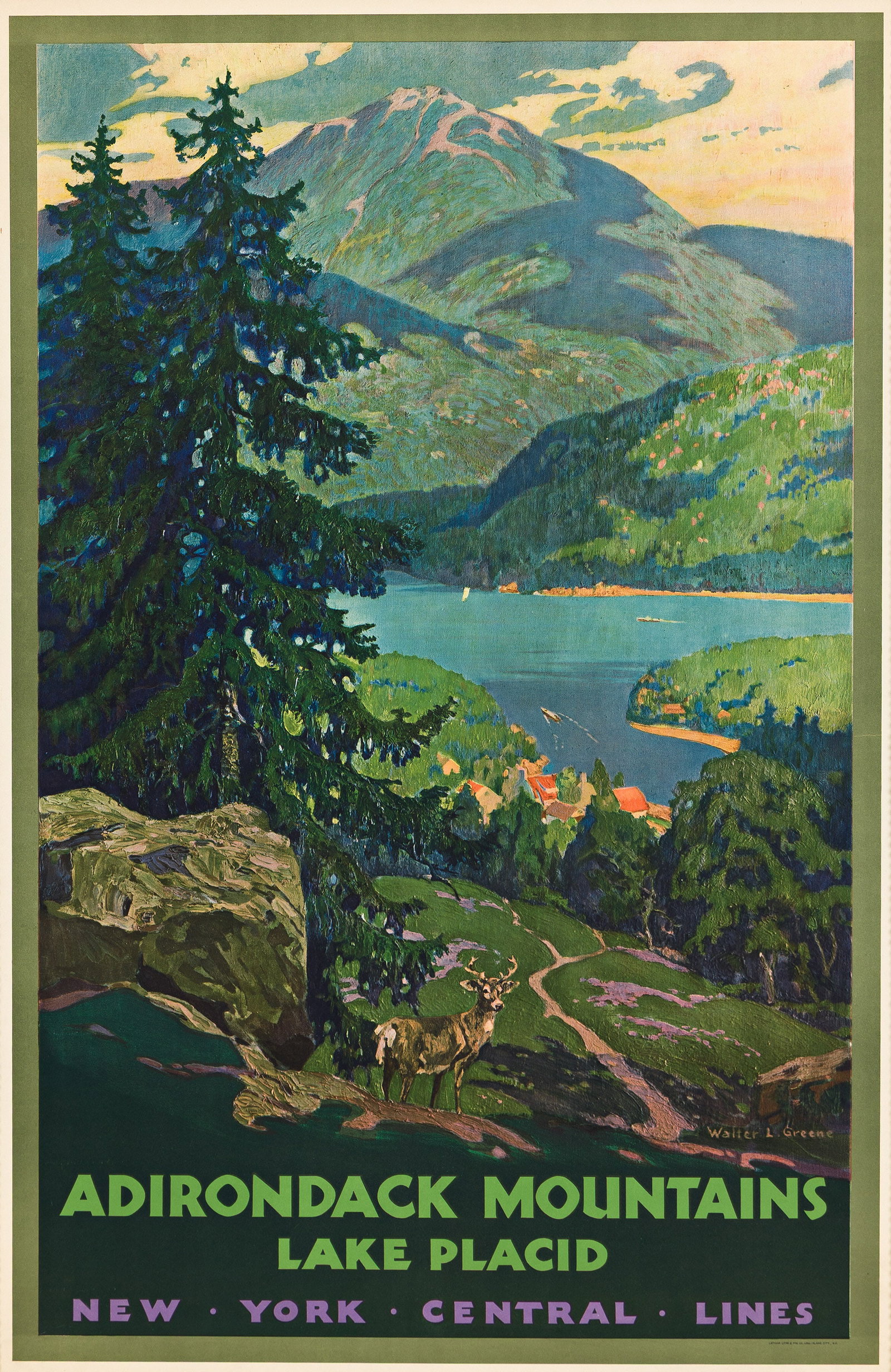 Walter L. Greene, Adirondack Mountains Lake Placid / New York Central Lines. 1930. (1 of 1)