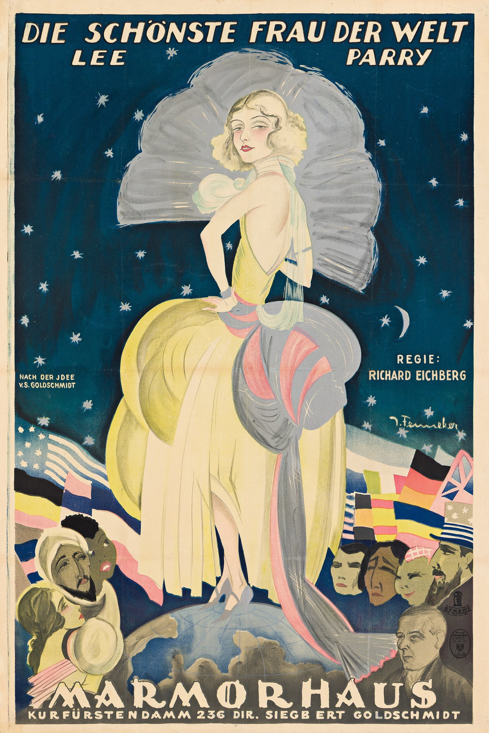 Josef Fenneker, Marmorhaus / Die Schonste Frau der Welt. 1924.: Josef Fenneker 1895-1956 Marmorhaus / Die Schonste Frau der Welt. 1924. Condition B+: minor replaced losses, repaired tears, creases and restoration in margins and along vertical and horizontal folds.