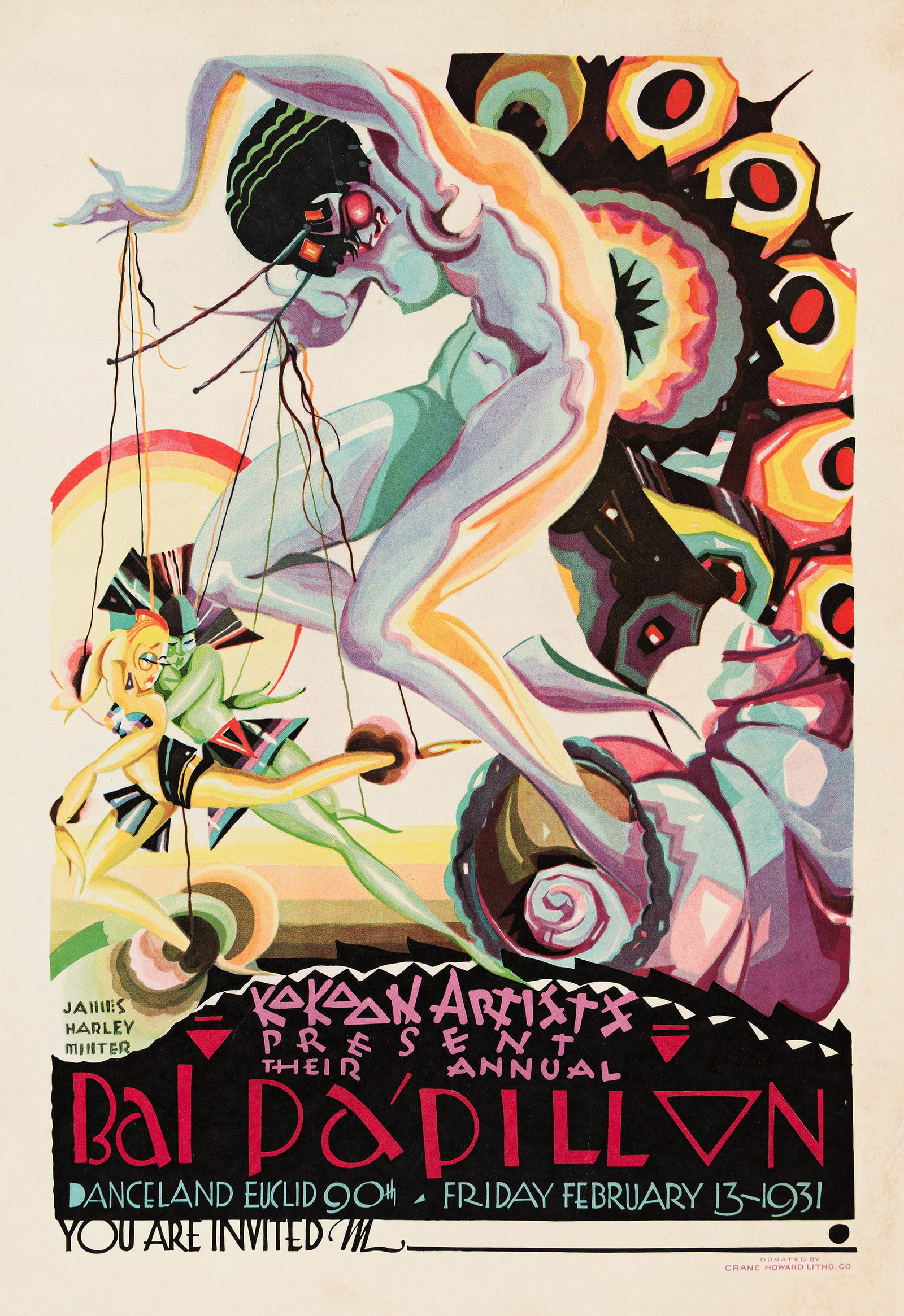 James Halley Minter, Kokoon Artists Present / Bal Papillon. 1931.: James Halley Minter 1905-? Kokoon Artists Present / Bal Papillon. 1931. Condition A-: minor repaired tears at edges; minor creases and restoration in image. Matted and framed.This Kokoon Klub poster i