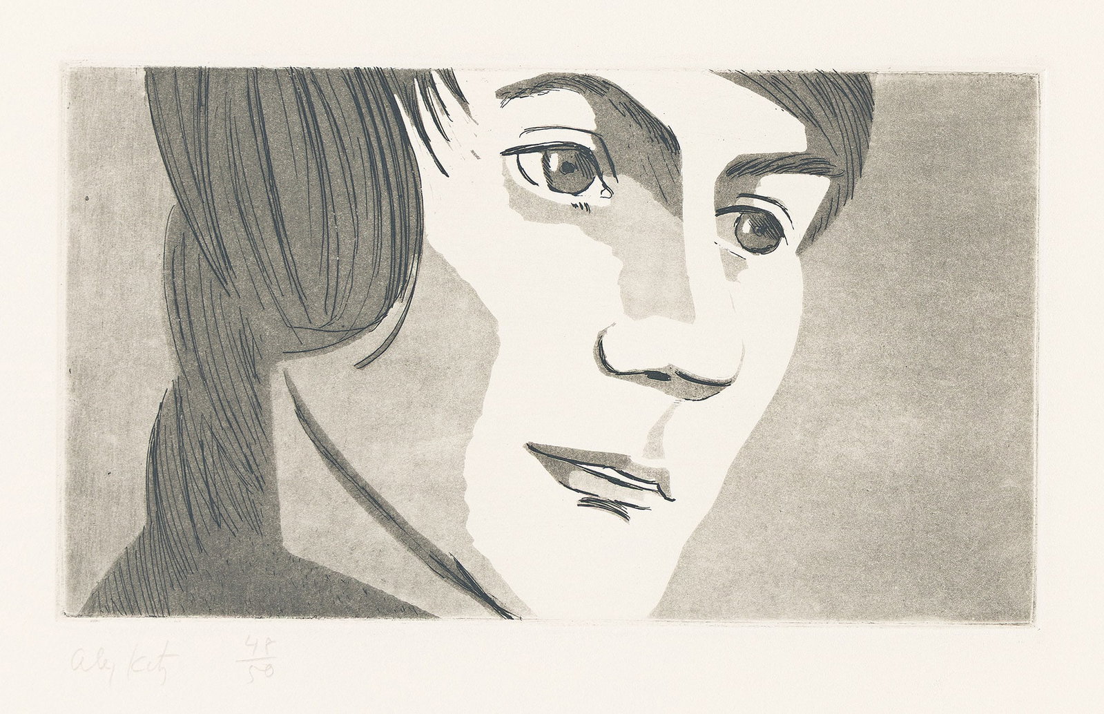 Alex Katz (b. 1927), Timmie, 1972.: Alex Katz (b. 1927) Timmie. Etching and aquatint, 1972. Signed and numbered 48/50 in pencil, lower left. Titled in pencil, verso. Printed by Hitoshi Nakazato, New York. Co-published by Brooke Alexande