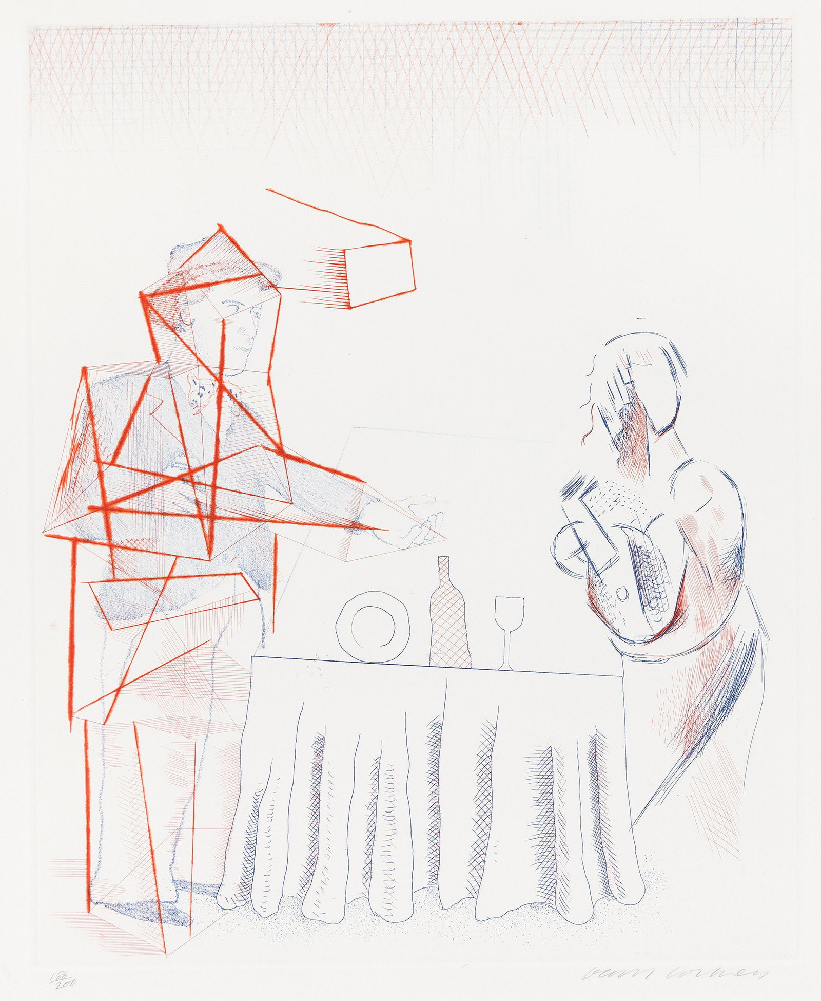 David Hockney (b. 1937), Figures with a Still Life, 1976-77. (1 of 1)