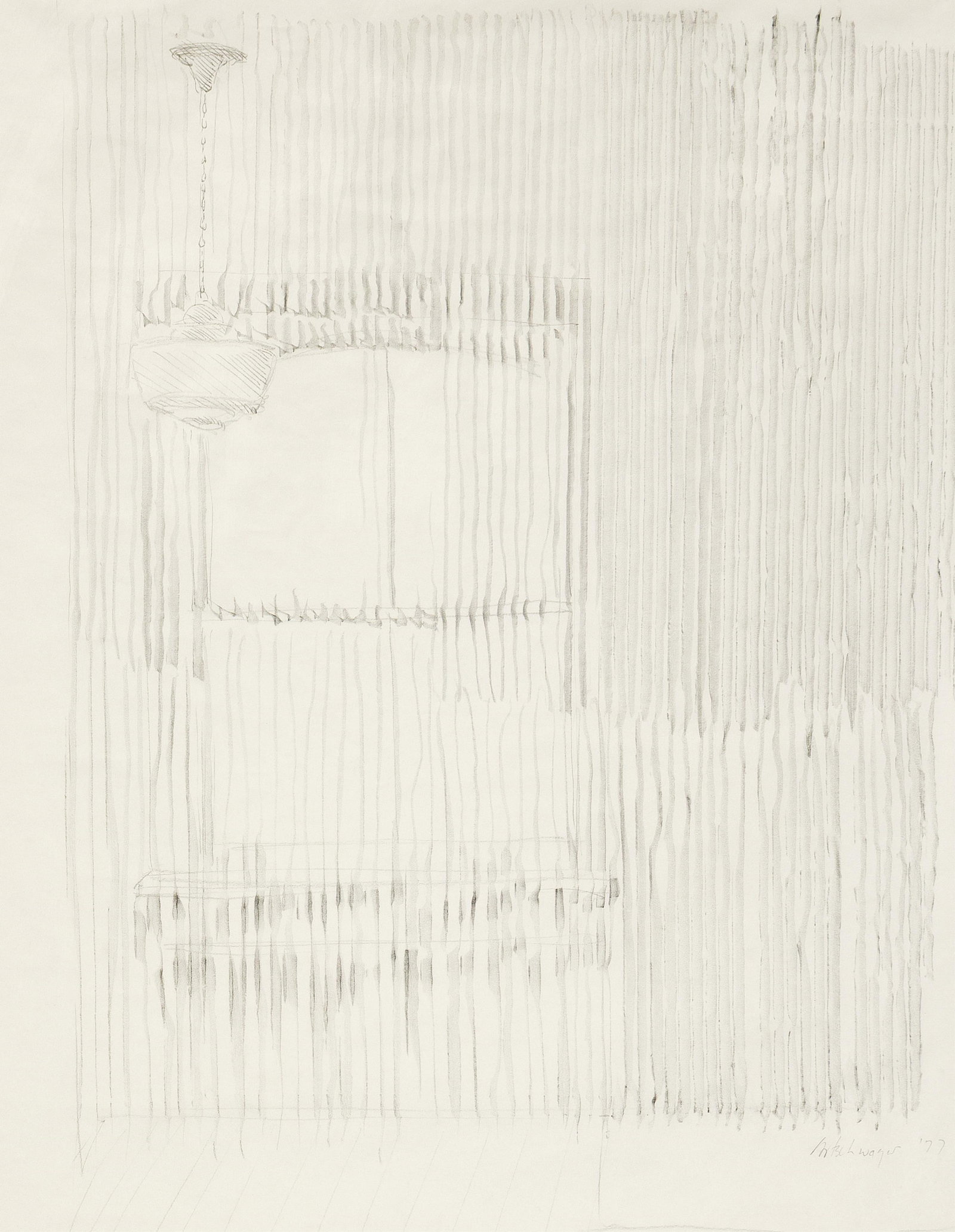 Richard Artschwager (1923-2013), Untitled (Interior), 1977.: Richard Artschwager (1923-2013) Untitled (Interior). Pencil on thin wove paper, 1977. Signed and dated lower right. 24 x 20 in. (61 x 50.8 cm.) Frame: 30 1/4 x 24 5/8 in. (76.8 x 62.5 cm.)
