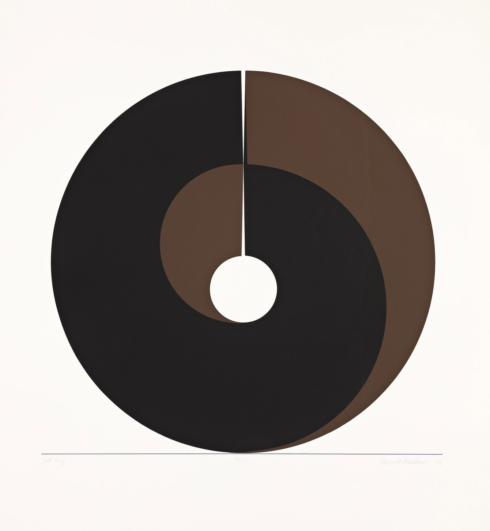 Clement Meadmore (1929-2005), Split Ring 2D, 1972.: Clement Meadmore (1929-2005) Split Ring 2D. Color screenprint on Rives BFK, 1972. Signed, titled, dated and numbered 82/125 in pencil, lower margin. Image: 21 3/4 x 22 7/8 in. (55.2 x 58.1 cm.), full 