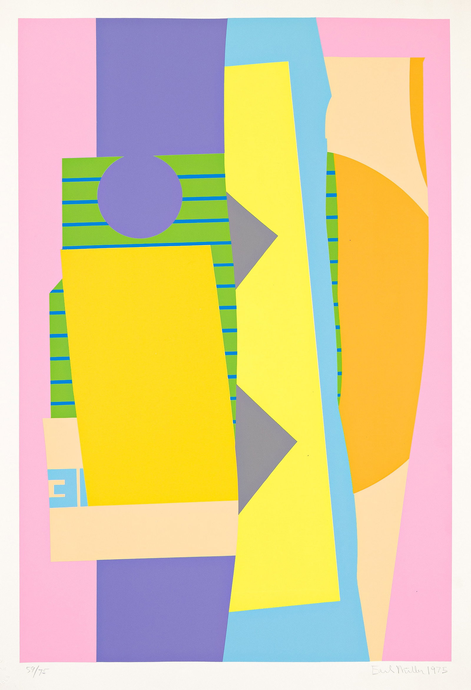 Earl Beauford Miller (1930-2003), California Flyer, 1975.: Earl Beauford Miller (1930-2003) California Flyer. Color screenprint on Rives BFK, 1975. Signed, dated and numbered 59/75 in pencil, lower margin. Printed by Two Dimensions, Seattle, with the blind st