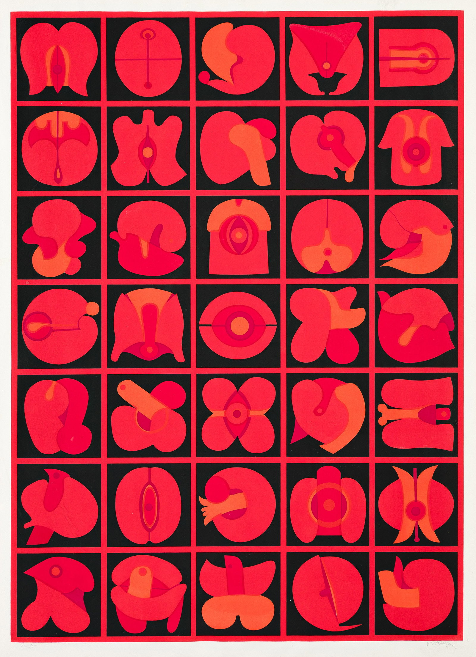Takeshi Kawashima (b. 1930), Red and Black A-A, 1968.: Takeshi Kawashima (b. 1930) Red and Black A-A. Color screenprint, 1968. Artist's proof, aside from the edition of 100. Signed and inscribed "A-P" in pencil, lower margin. From an untitled series. Imag