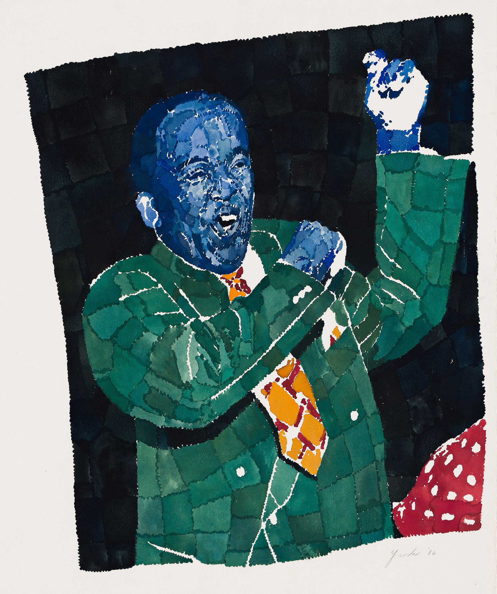 Richard Yarde (1939-2011), Savoy: "Shorty", 1986.: Richard Yarde (1939-2011) Savoy: "Shorty" Watercolor on Arches Aquarelle paper, 1986. Signed and dated in pencil, lower right. 30 x 22 1/2 in. (76.2 x 57.2 cm.) Frame: 31 3/4 x 25 1/2 in. (80.6 x 64