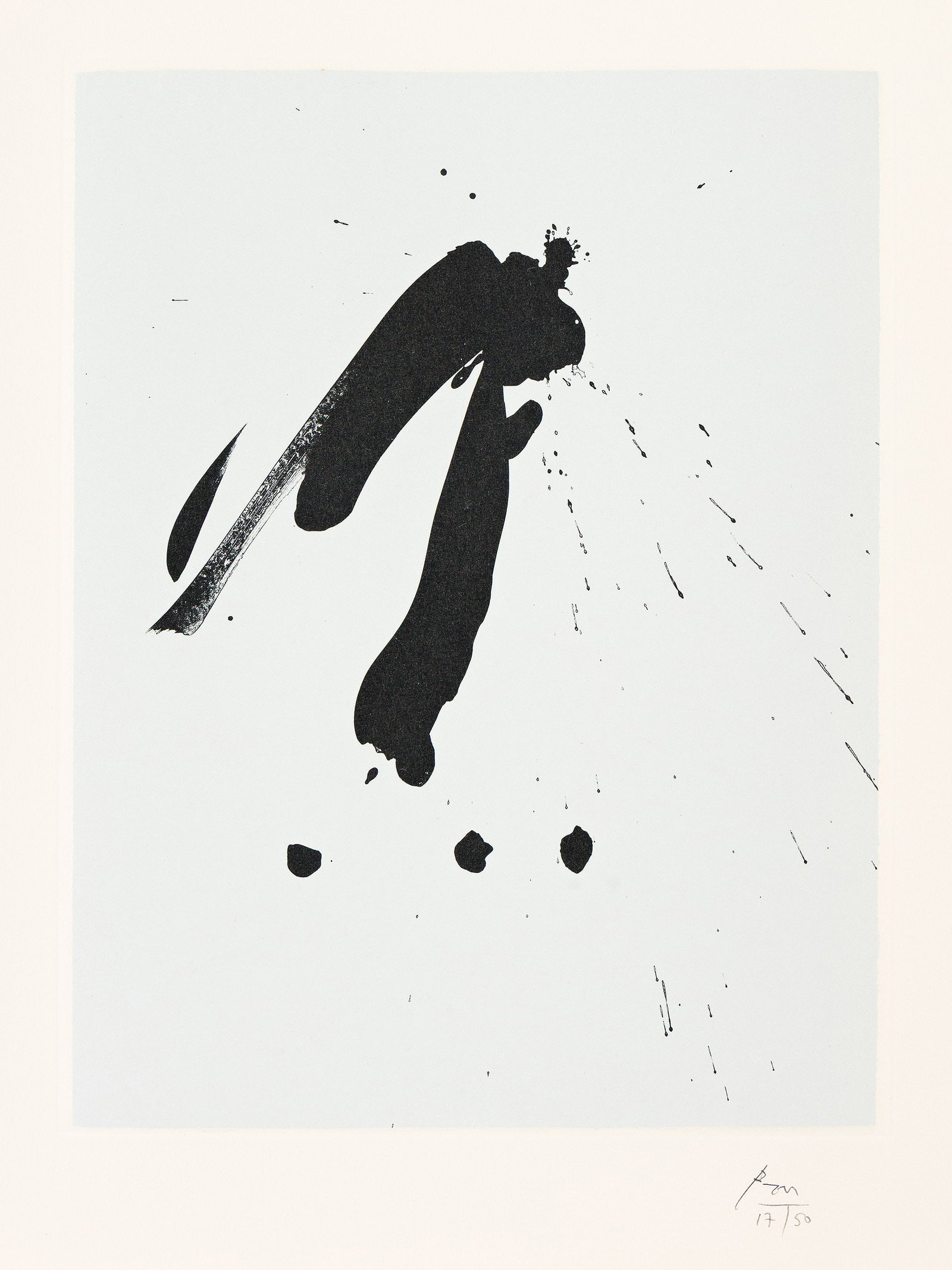 Robert Motherwell (1915-1991), Blue Gesture, 1987-88.: Robert Motherwell (1915-1991) Blue Gesture. Color lithograph and linoleum cut on handmade Japanese Kitakata appliqué, 1987-88. Initialed and numbered 17/50 in pencil, lower right. Printed by Tres