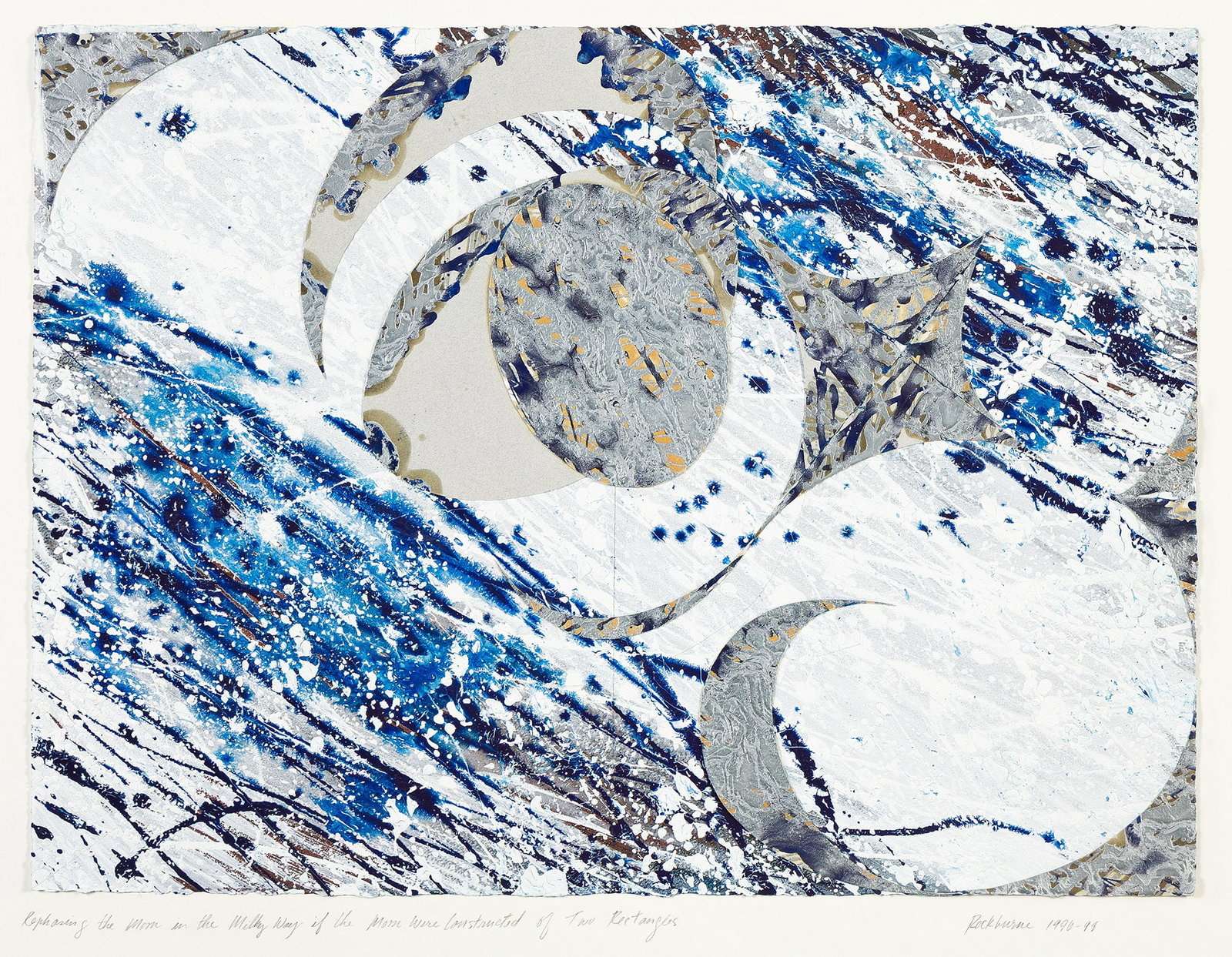 Dorothea Rockburne (b. 1929), Rephasing the Moon in the Milky Way If the Moon Were Constructed of: Dorothea Rockburne (b. 1929) Rephasing the Moon in the Milky Way If the Moon Were Constructed of Two Rectangles. Raw pigments, matte medium, bullseye silver and collage on handmade paper mounted to ra