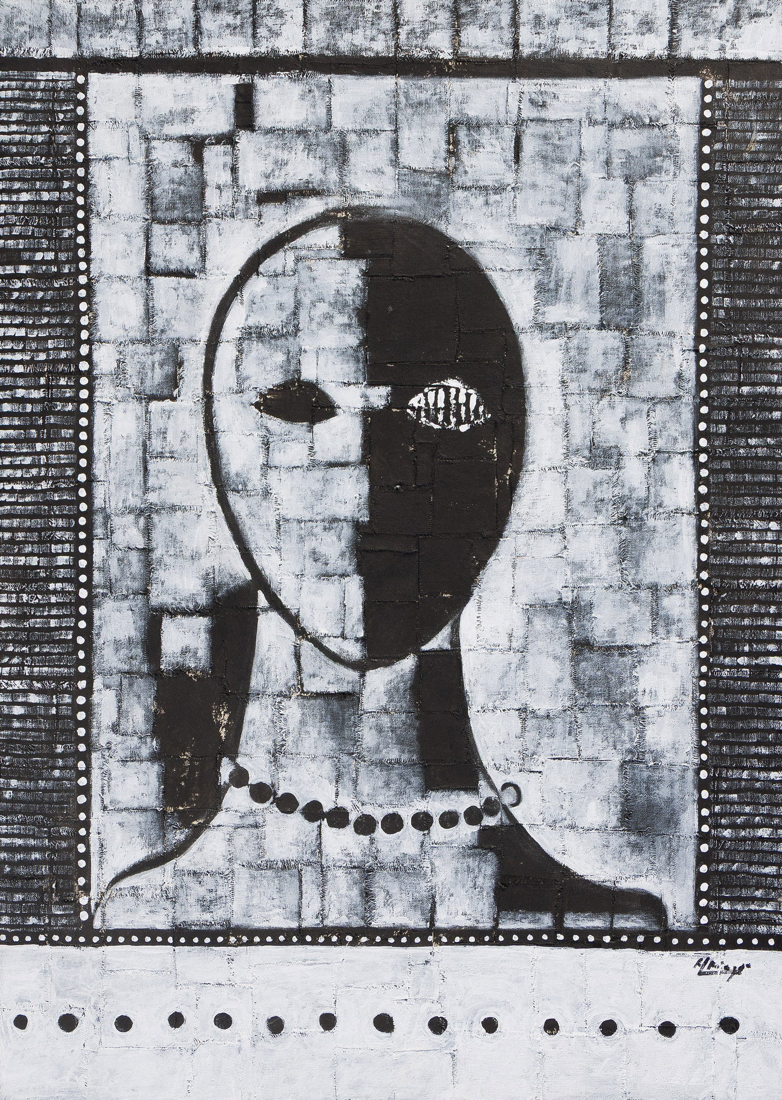 Juan Roberto Diago (b. 1971), Hombre Feliz, 2020.: Juan Roberto Diago (b. 1971) Hombre feliz. Oil with fabric collage on canvas, 2020. Signed lower right. Signed, titled, dated and inscribed, verso. 27 1/2 x 19 5/8 in. (70 x 50 cm.) Frame: 28 3/4 x