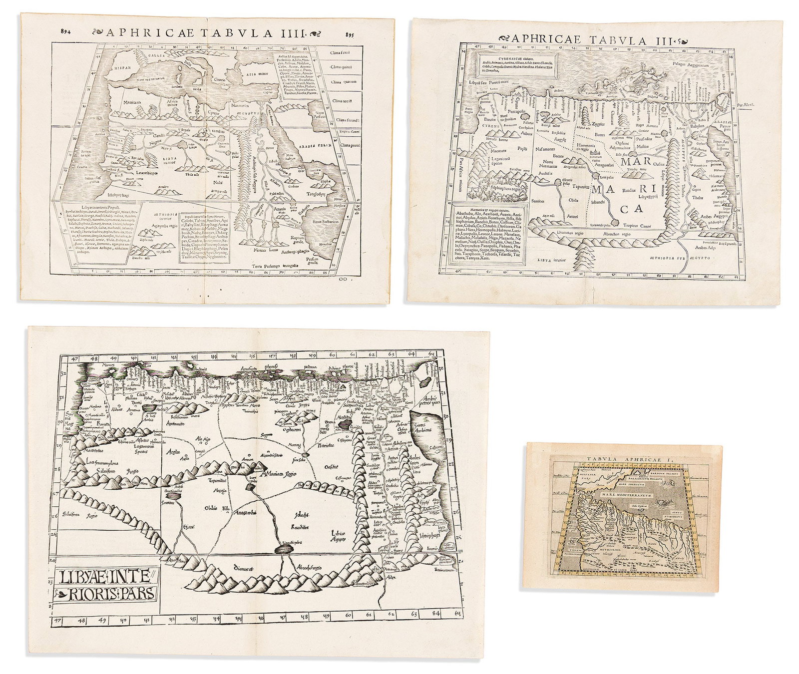 (AFRICA.) Group of 4 sixteenth-century regional maps of the continent. Vp, vd (1 of 1)