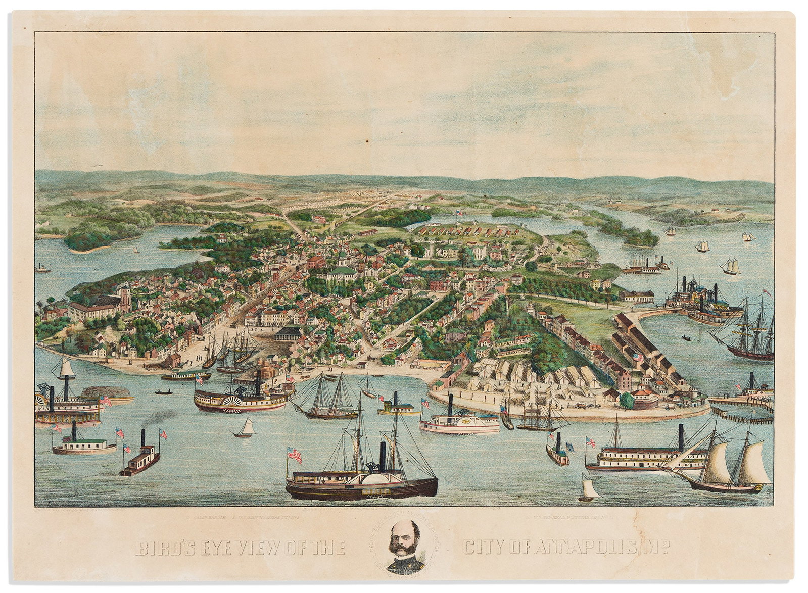 (ANNAPOLIS.) Charles Magnus. Bird's Eye View of the City of Annapolis, MD. New York, 1864 (1 of 1)