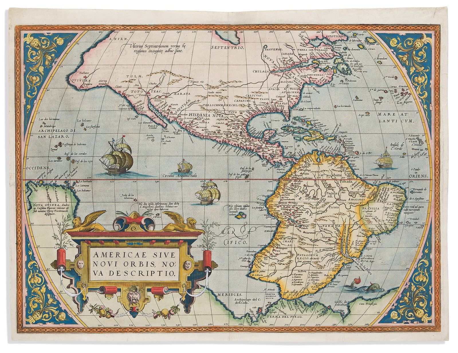(AMERICAS.) Abraham Ortelius. Americae Sive Novi Orbis, Nova Descriptio. Antwerp, 1571 (1 of 1)