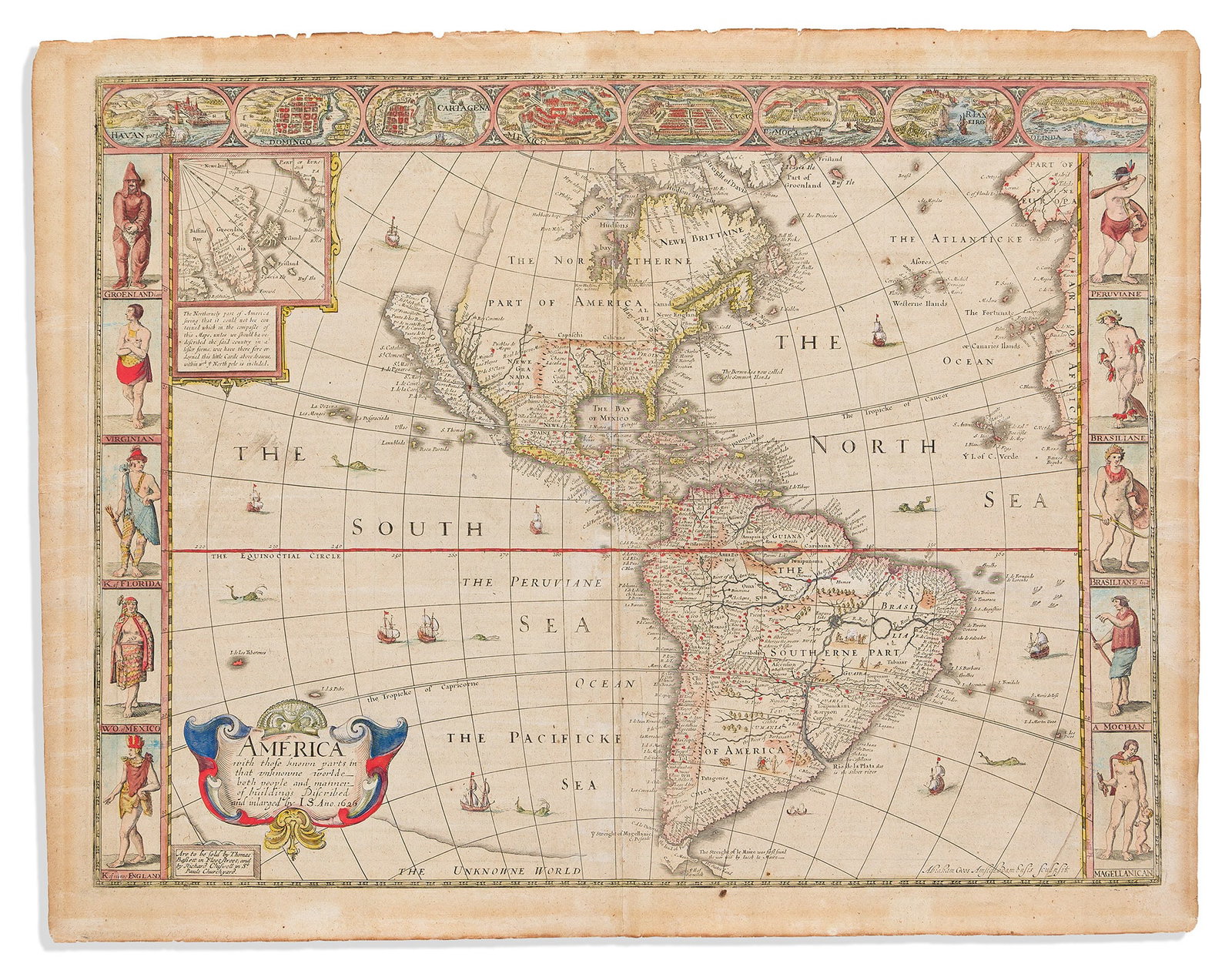 (AMERICAS.) John Speed. America with Those Known Parts in that Unknowne Worlde both People and (1 of 1)