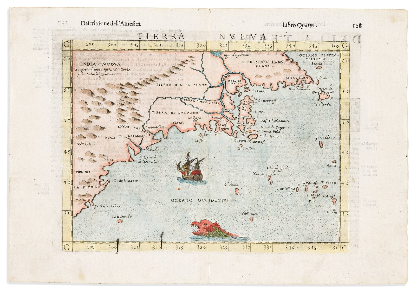 (AMERICAN ATLANTIC SEABOARD.) Girolamo Ruscelli. Tierra Nueva. Venice, 1598 (1 of 1)