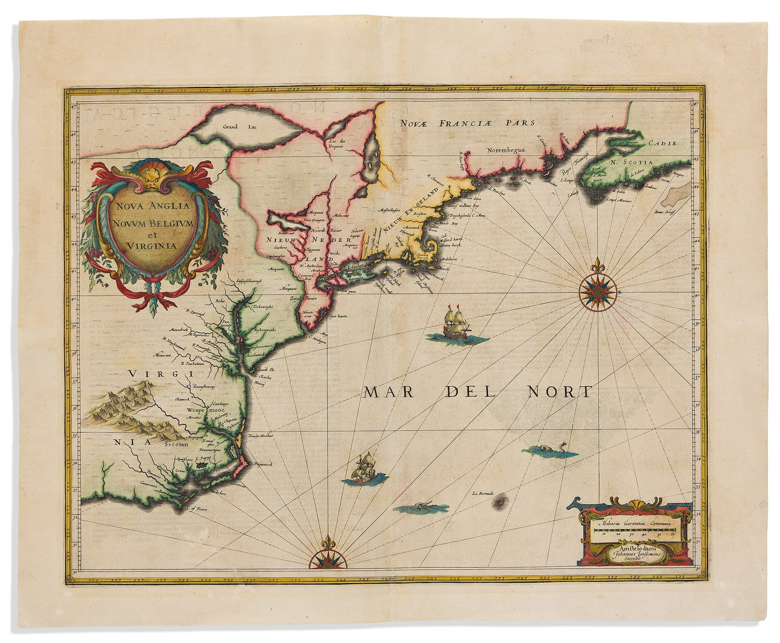 (AMERICAN ATLANTIC SEABOARD.) Johannes Janssonius. Nova Anglia Novum Belgium et Virginia. Amsterdam, (1 of 1)