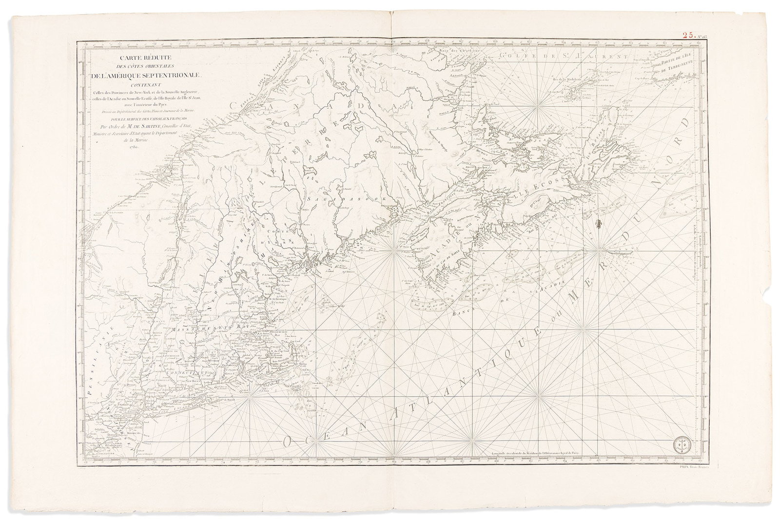 (AMERICAN NORTHEAST.) Antoine Sartine. Carte Reduite des Cotes Orientales de l'Amerique (1 of 1)
