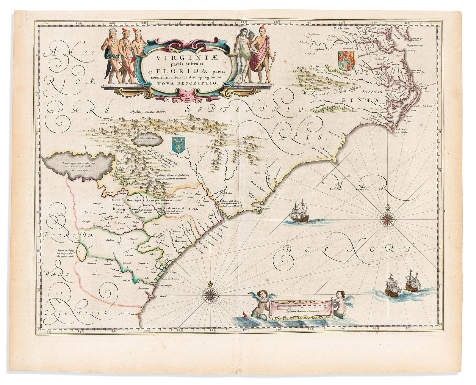 (AMERICAN SOUTHEAST.) Willem Blaeu. Virginiae Partis Australis, et Floridae Partis Orientalis. (1 of 1)