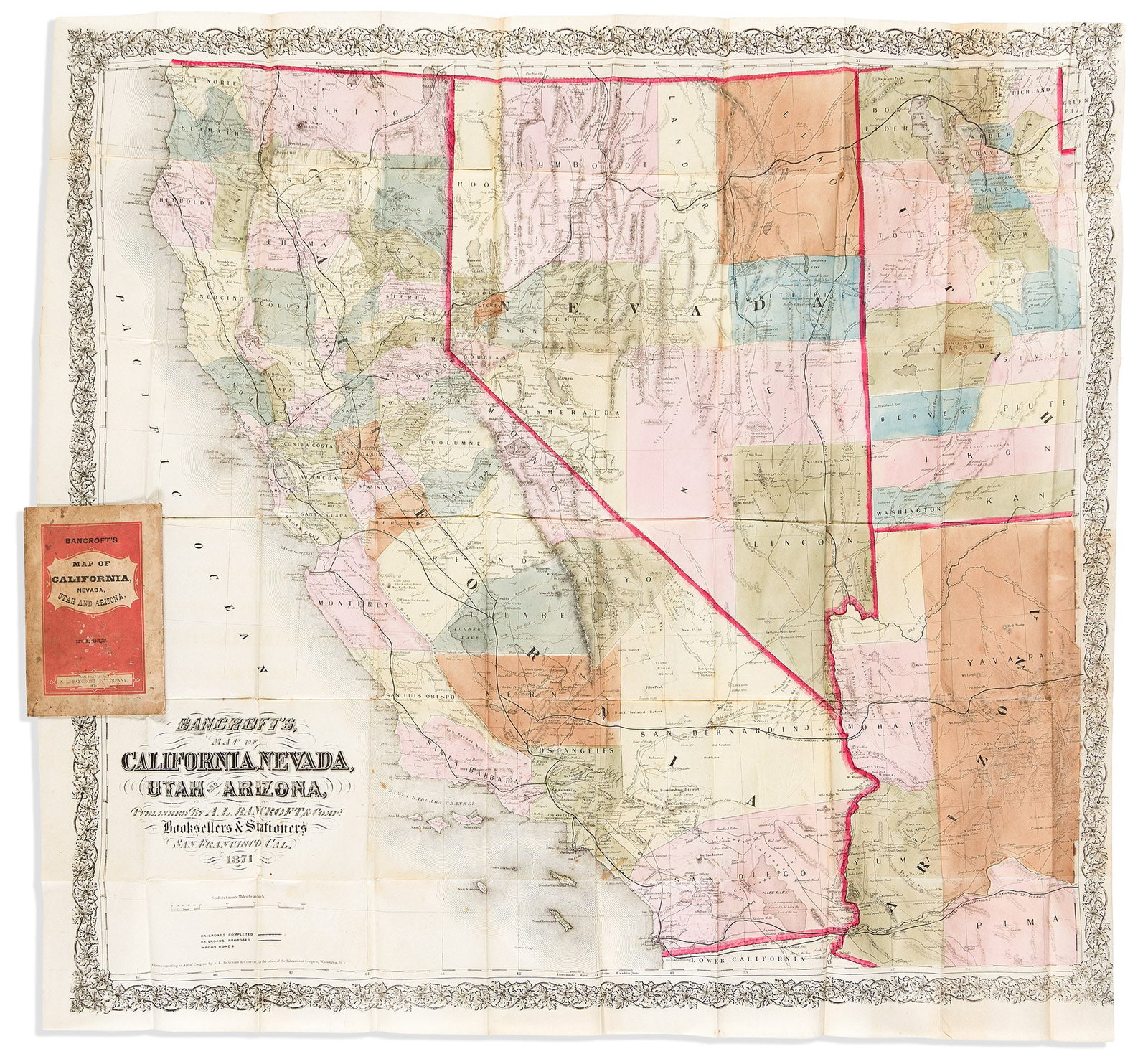 (AMERICAN WEST.) Albert Little Bancroft. Bancroft's Map of California, Nevada, Utah and Arizona. San (1 of 1)