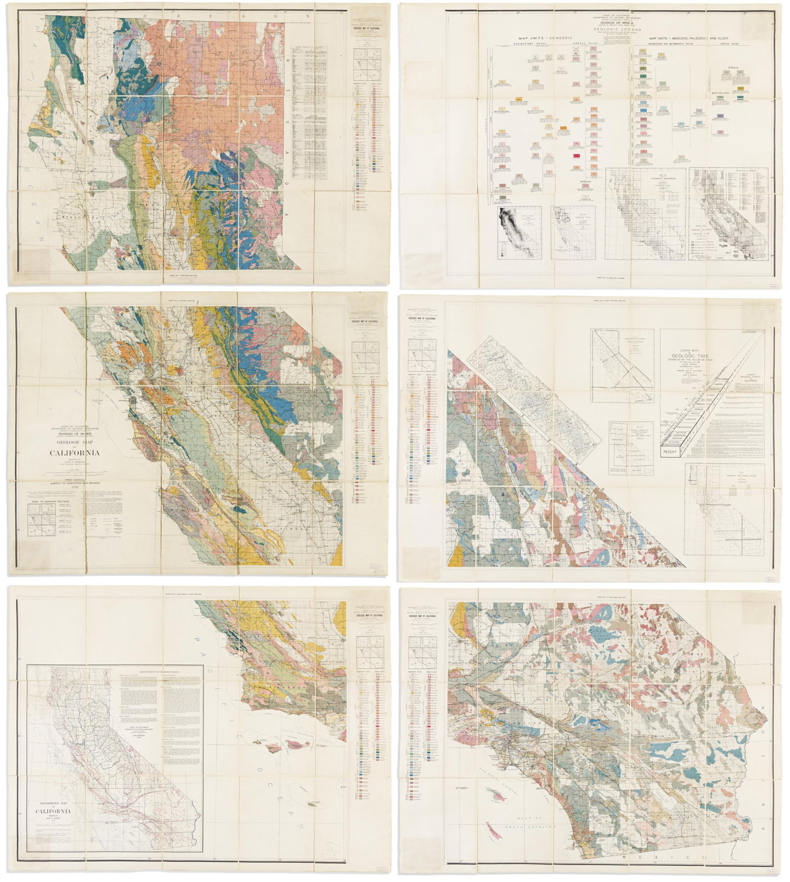 (CALIFORNIA.) Olaf P. Jenkins. Geologic Map of California. [Sacramento], 1938 (1 of 2)