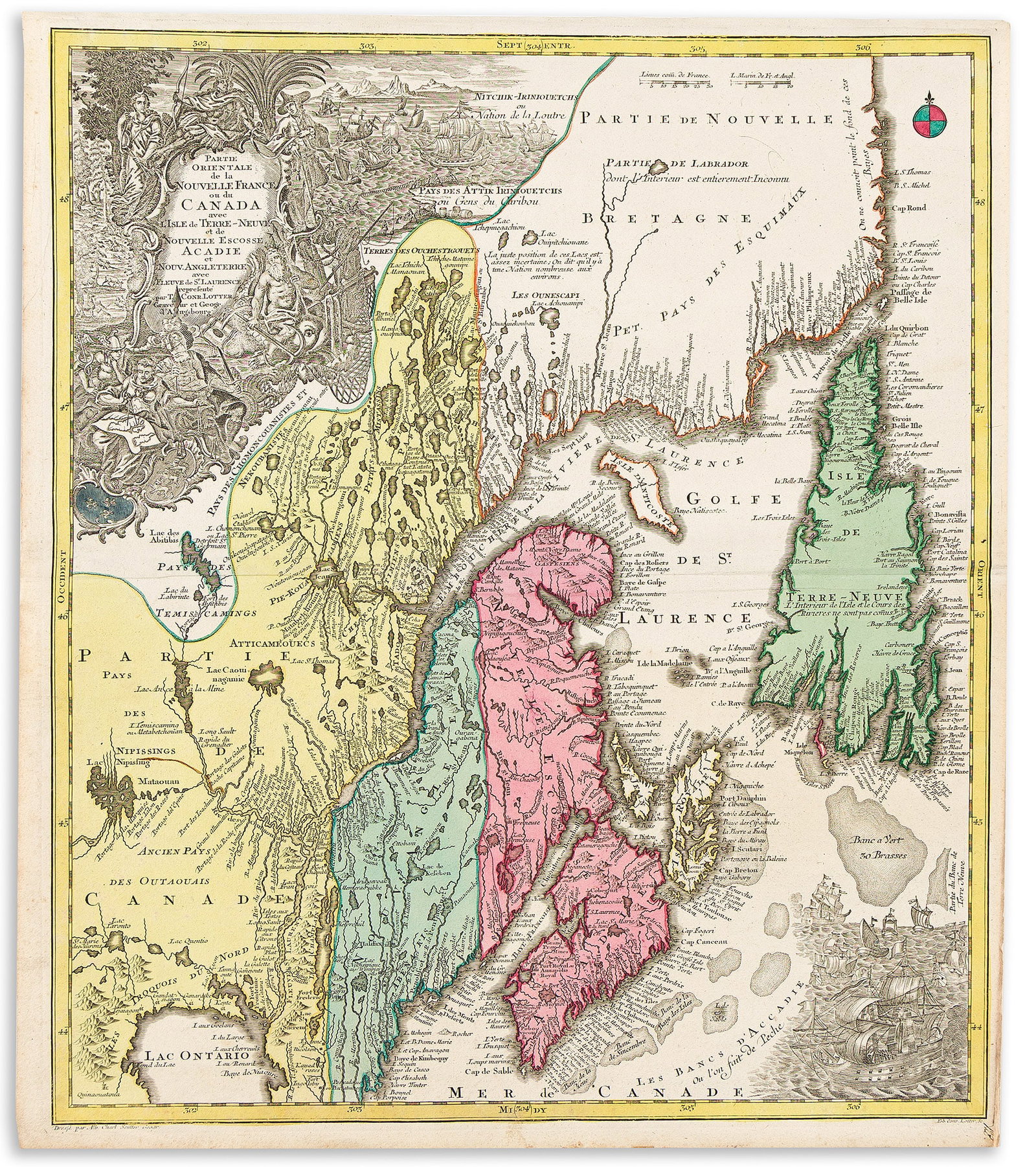 (CANADA.) Tobias Conrad Lotter. Partie Orientale de la Nouvelle France ou du Canada. Augsburg, circa (1 of 1)