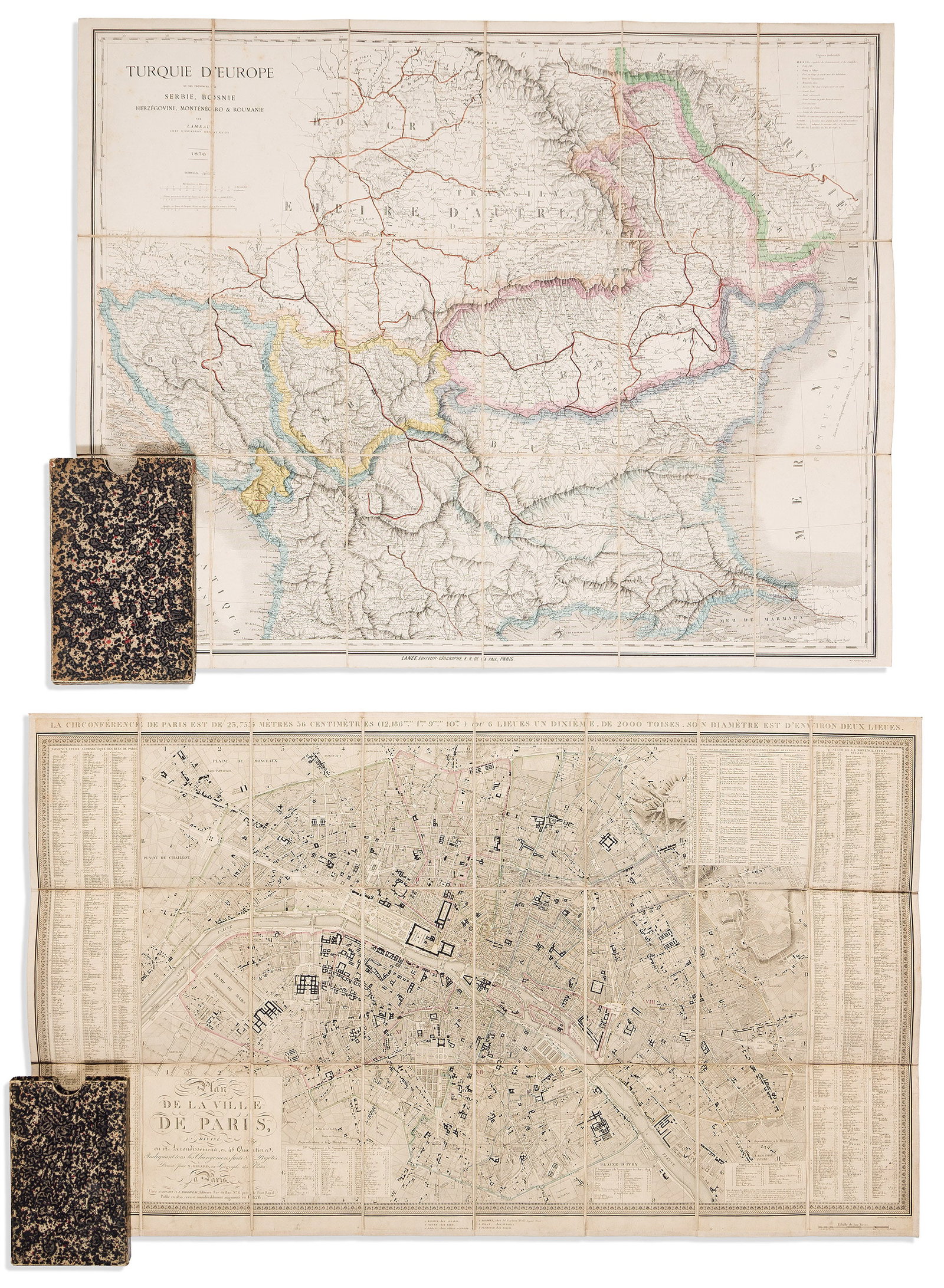 (CASE MAPS.) Two nineteenth-century European folding maps. Paris, vd (1 of 1)