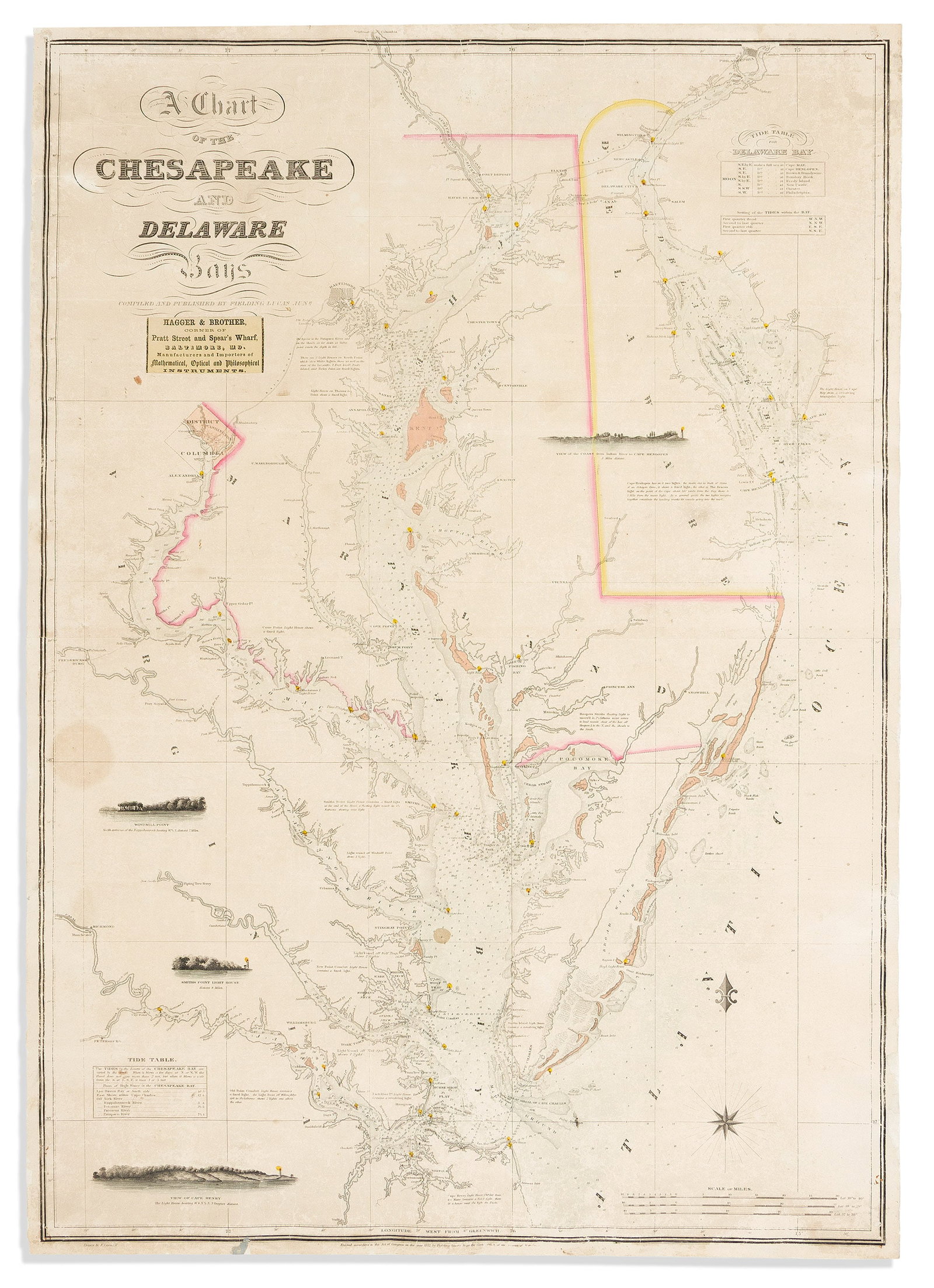 (CHESAPEAKE.) Fielding Lucas. A Chart of the Chesapeake and Delaware Bays. Baltimore, 1852 (1 of 1)