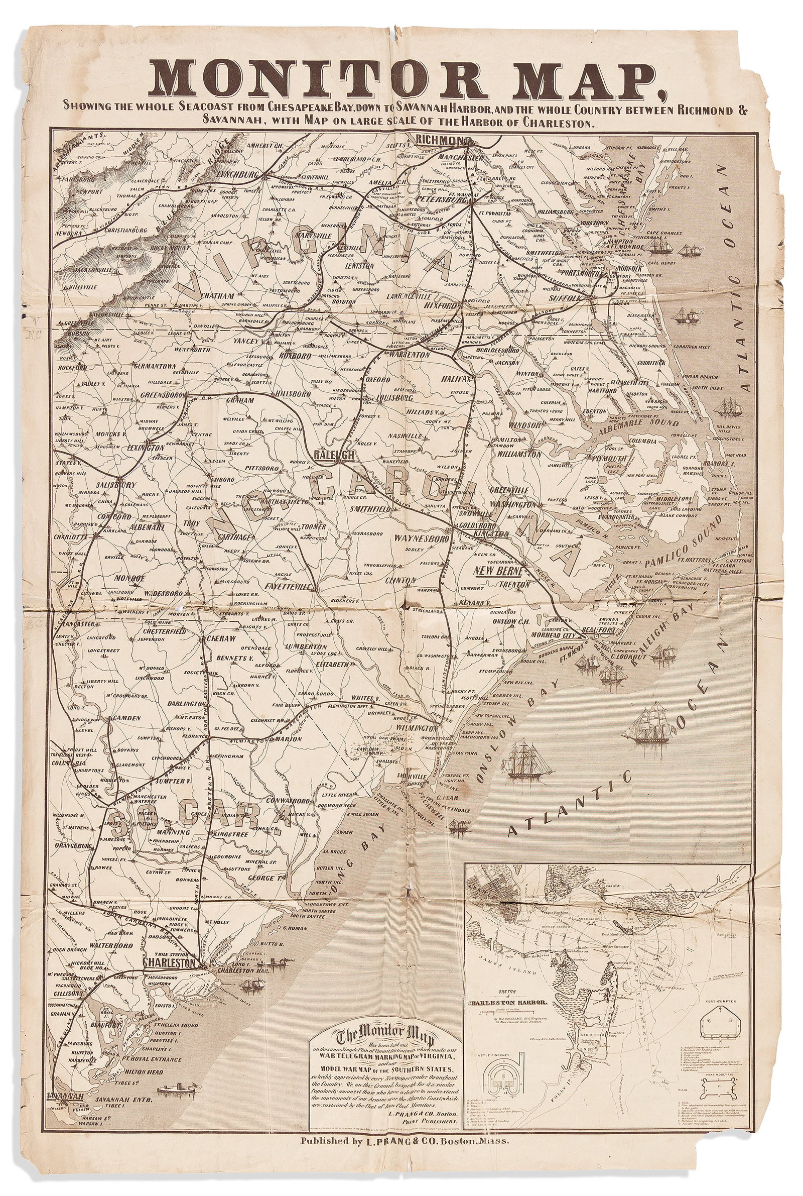 (CIVIL WAR.) Louis Prang & Co. Monitor Map, Showing the Whole Seacoast from Chesapeake Bay Down to (1 of 1)