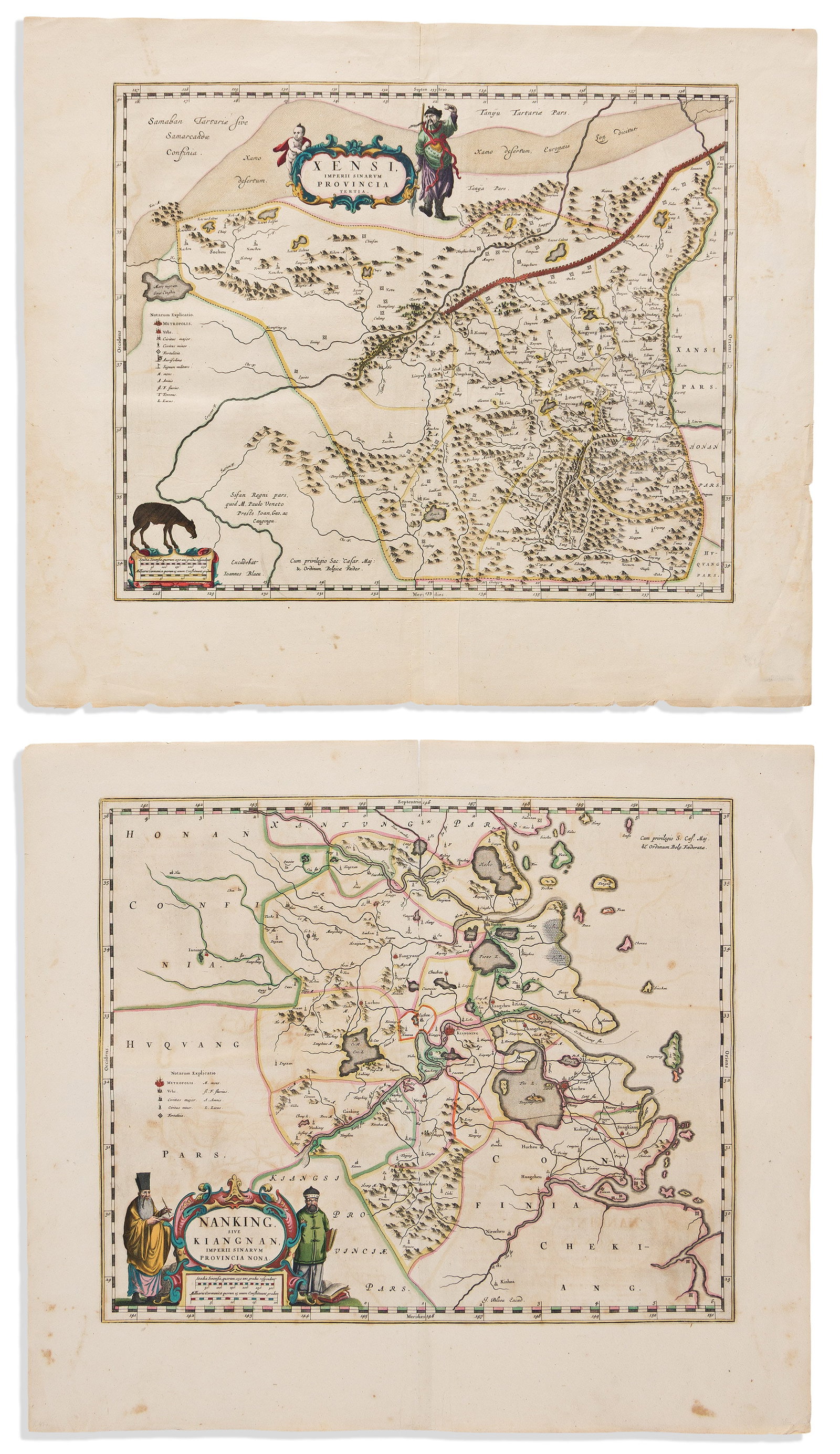 (CHINA.) Johannes Blaeu; and Martino Martini. Two double-page engraved maps of Chinese provinces. (1 of 1)